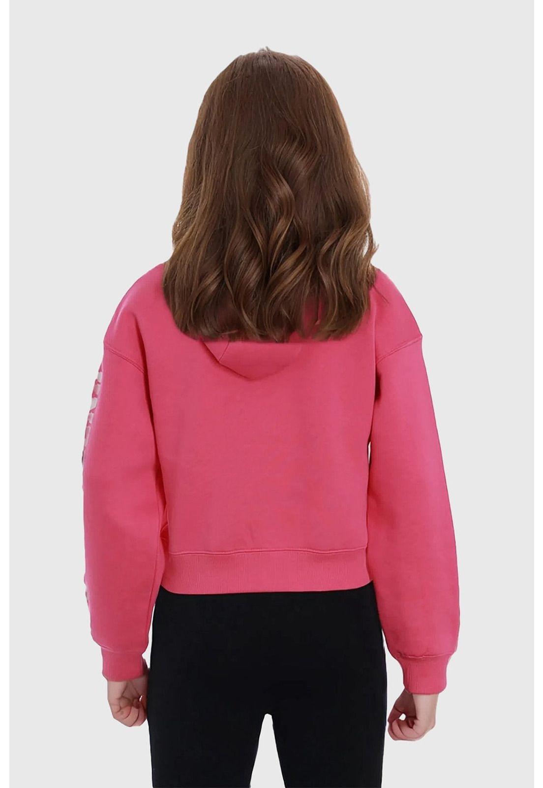 Polerón Niña Crop Con Print Fucsia-1