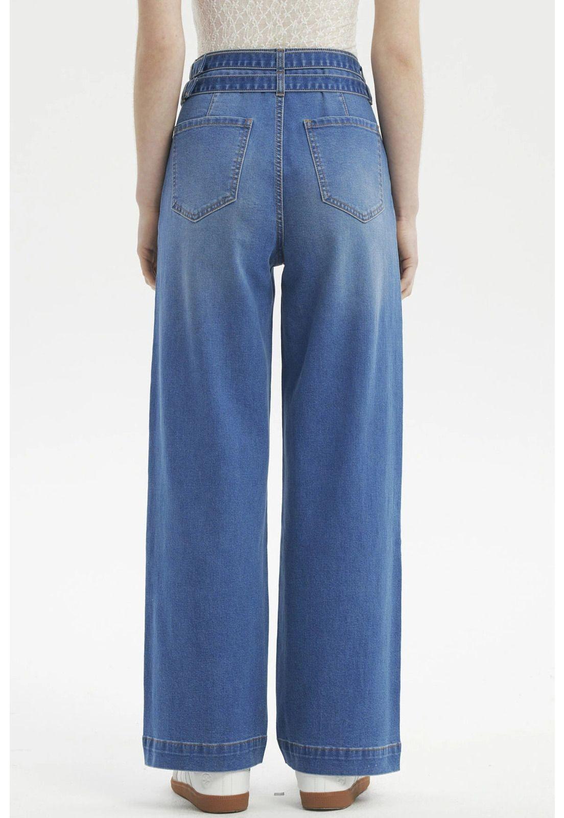 Jeans Mujer Calce Recto Doble Cintura Azul Oscuro-2