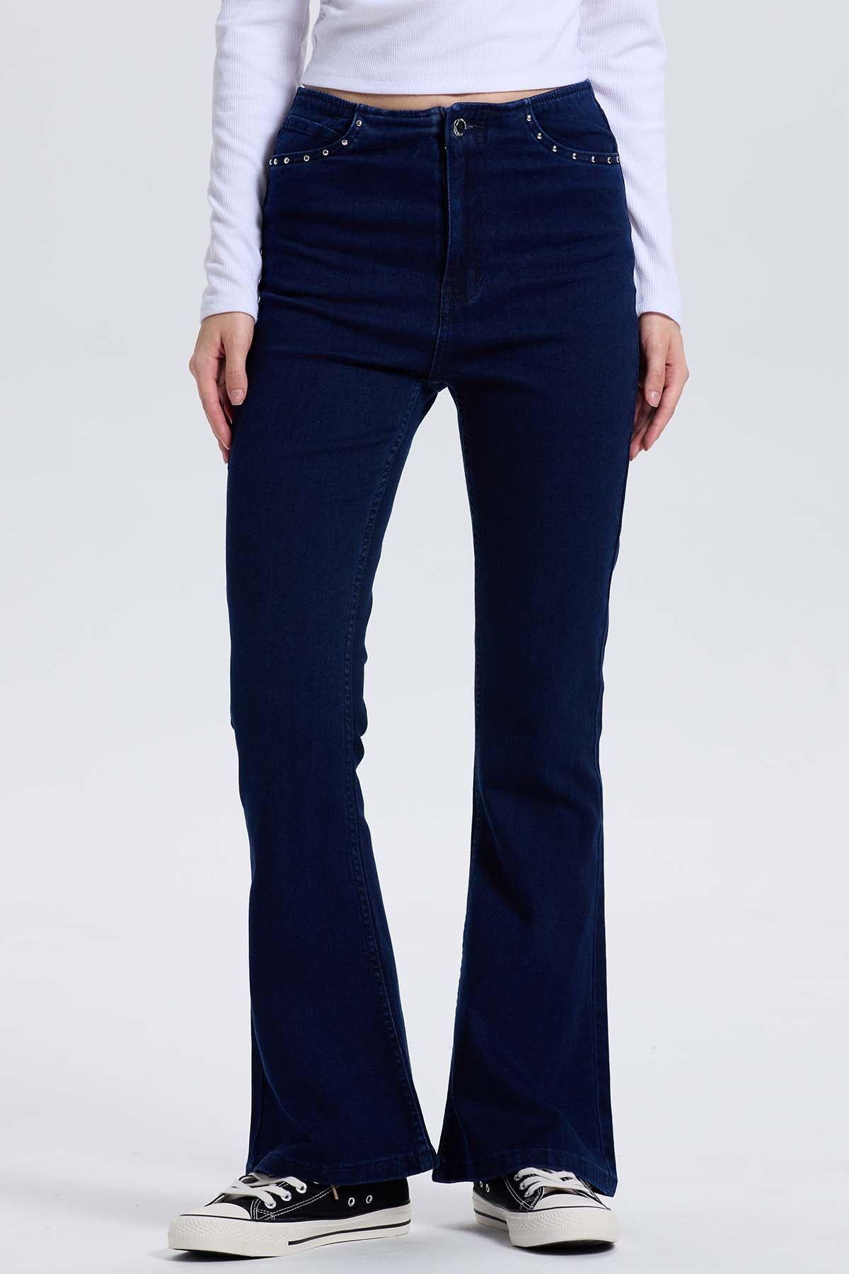 Jeans Mujer Flare Tachas Azul Indigo-0