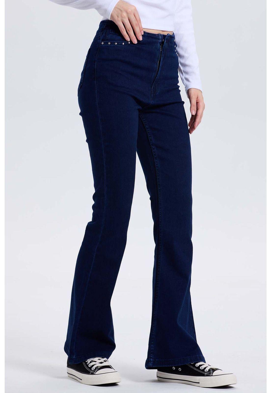 Jeans Mujer Flare Tachas Azul Índigo-1