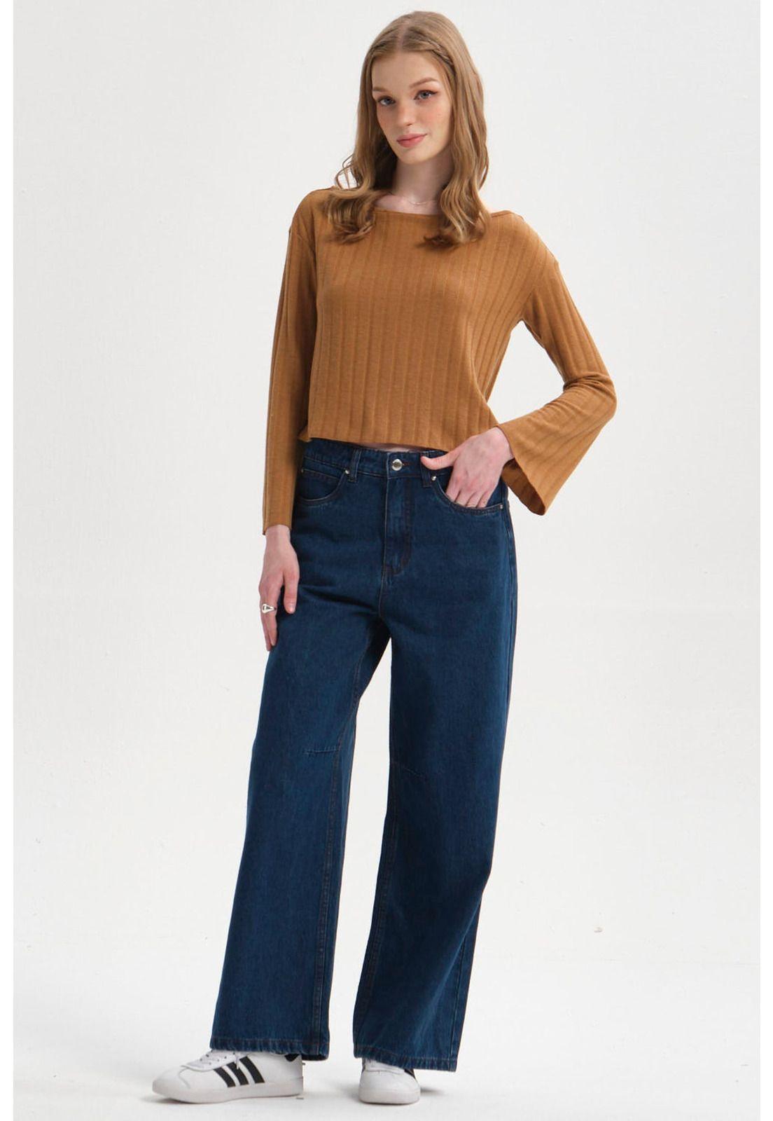 Sweater Mujer Asimétrico Camel-3