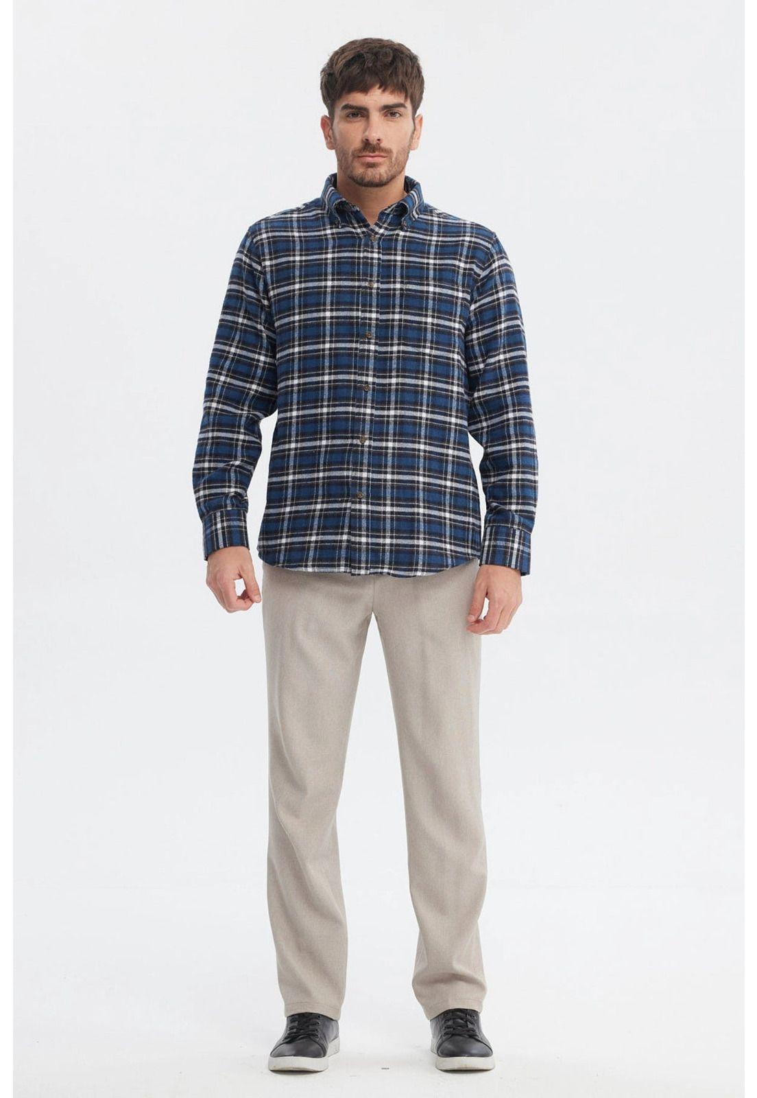 Camisa Hombre Franela Básica Azul - ll-3