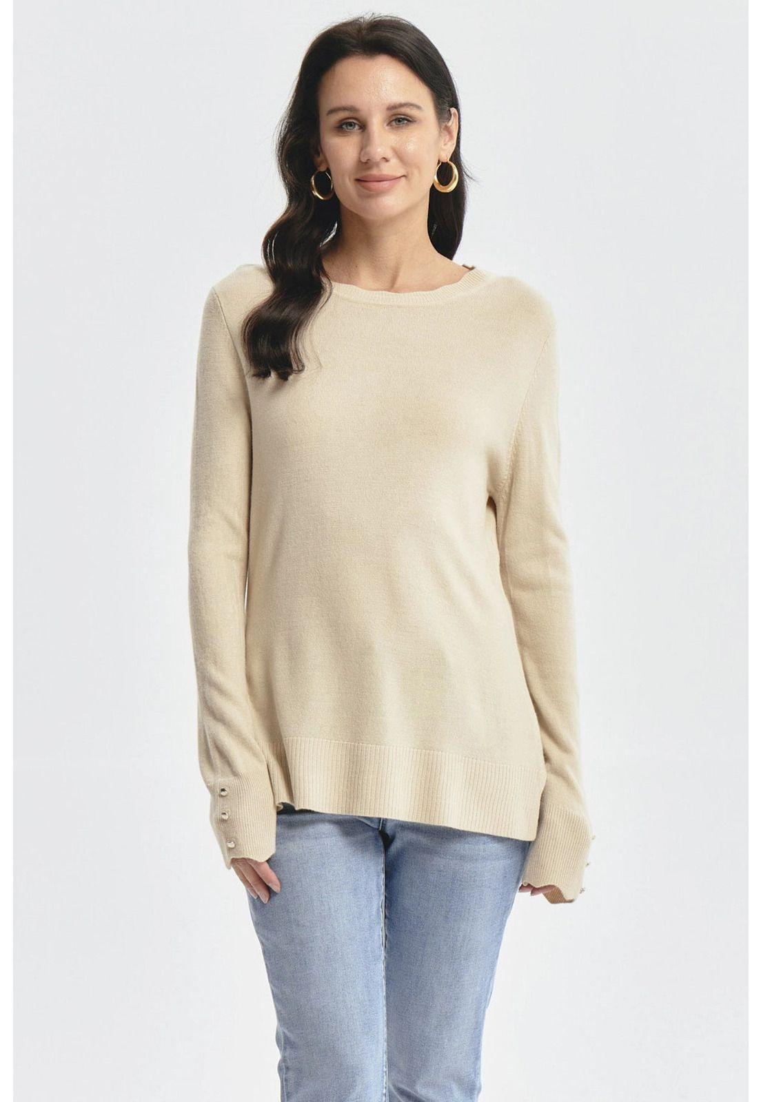 Sweater Mujer Botones Beige Oscuro-0