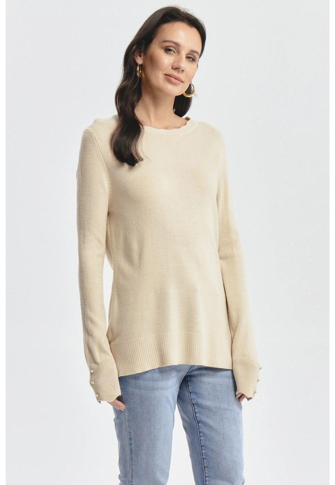 Sweater Mujer Botones Beige Oscuro-1