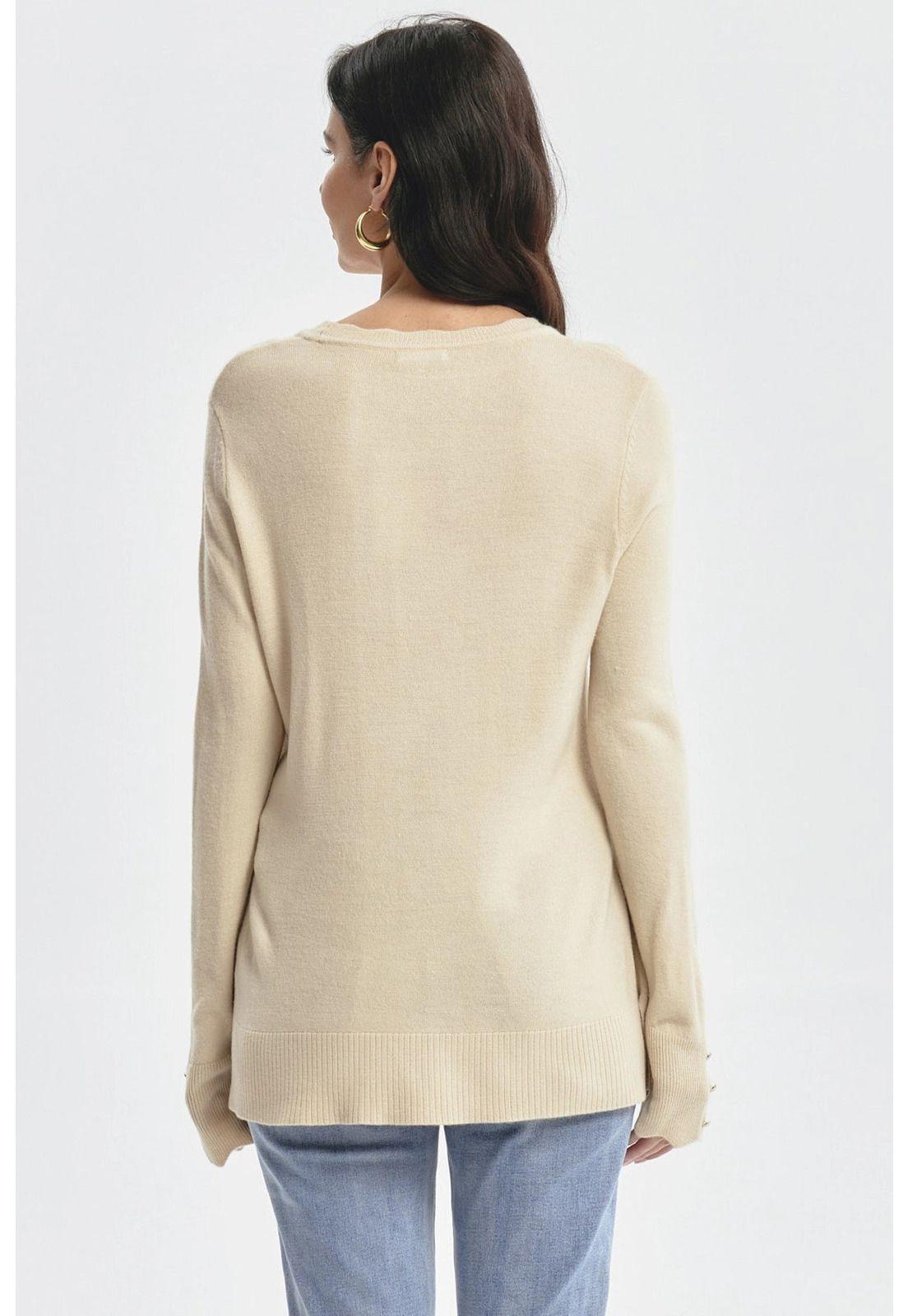 Sweater Mujer Botones Beige Oscuro-2