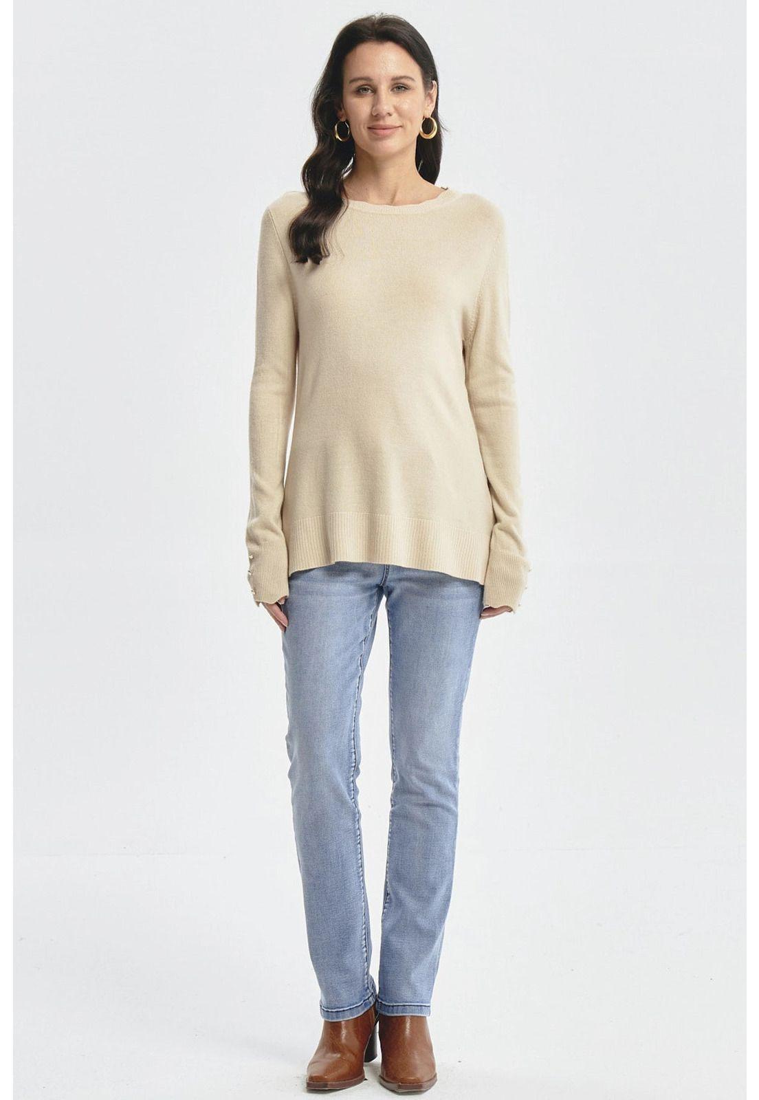 Sweater Mujer Botones Beige Oscuro-3
