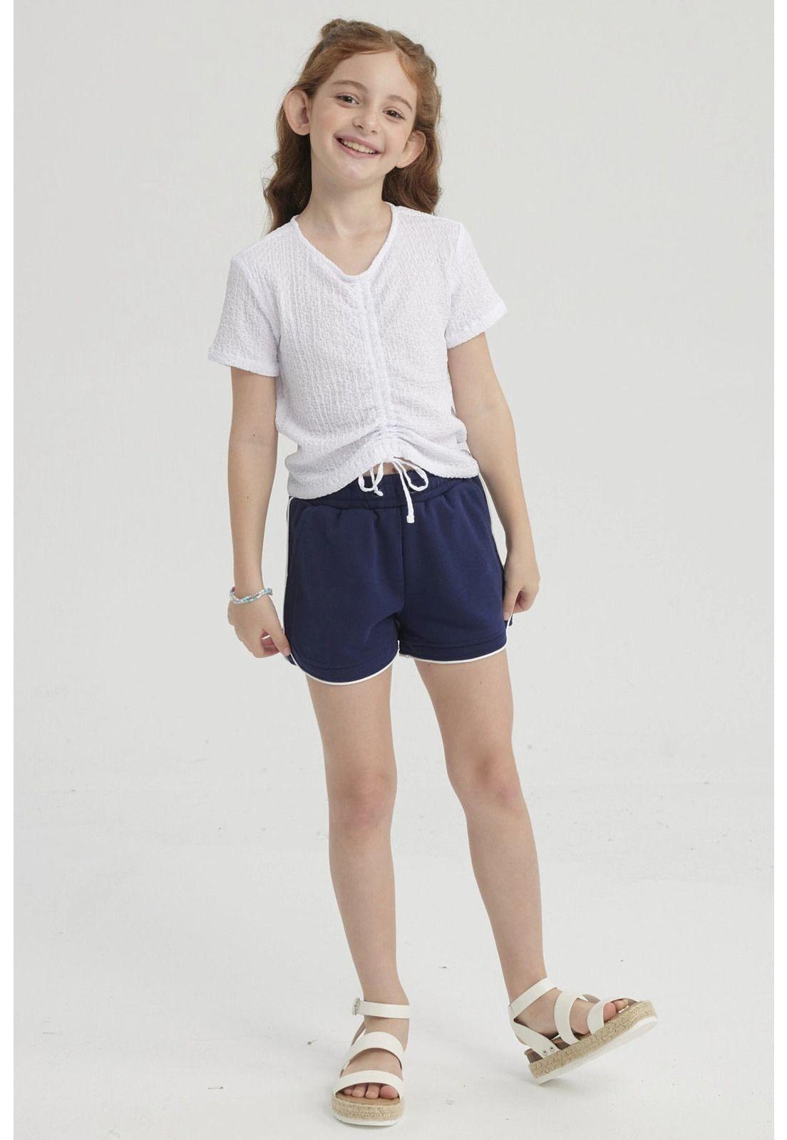 Polera Niña Con Recogido Blanco-7