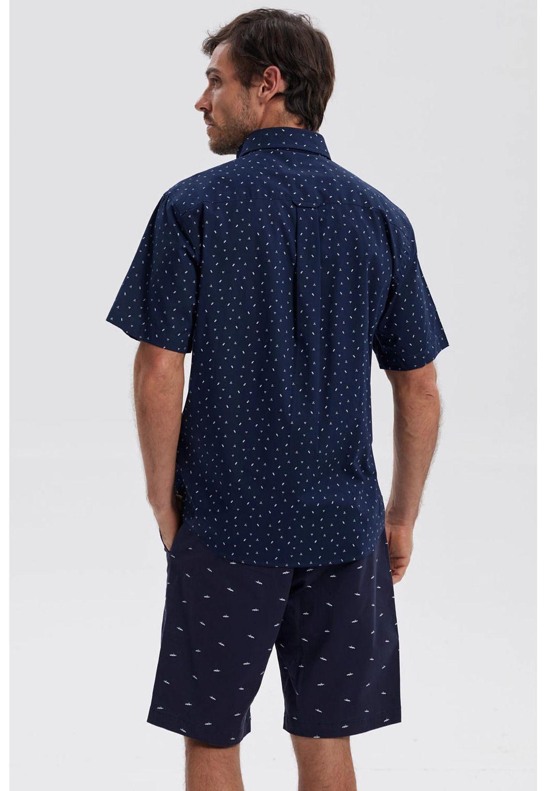 Camisa Hombre Mini Print Azul Marino-2