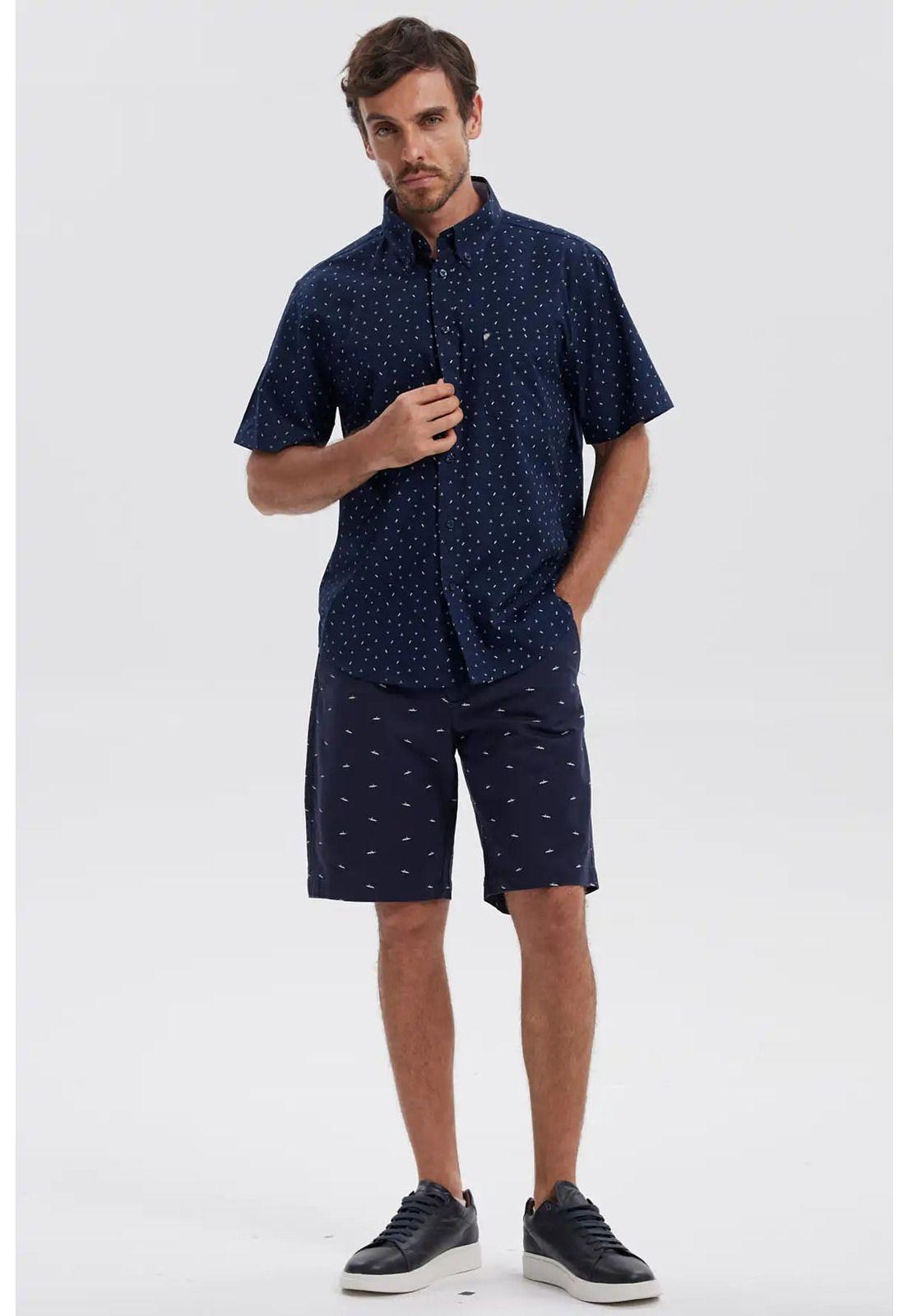 Camisa Hombre Mini Print Azul Marino-3