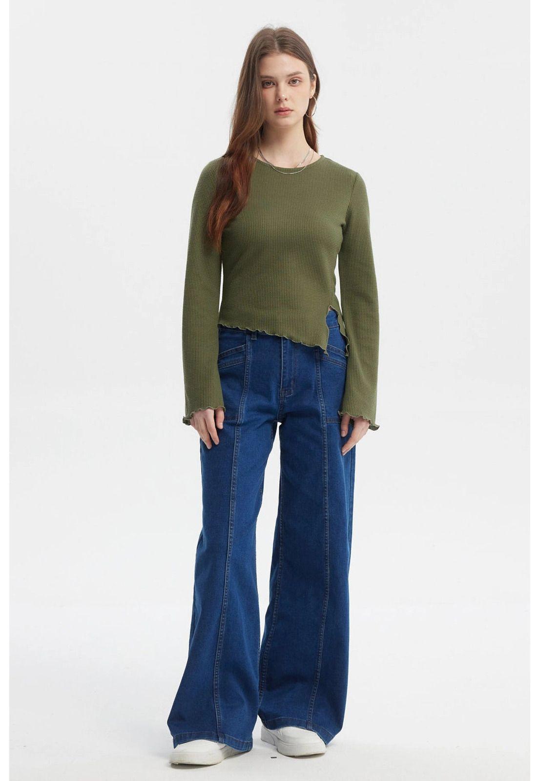 Polera Mujer Abertura Costado Verde Militar Claro-3