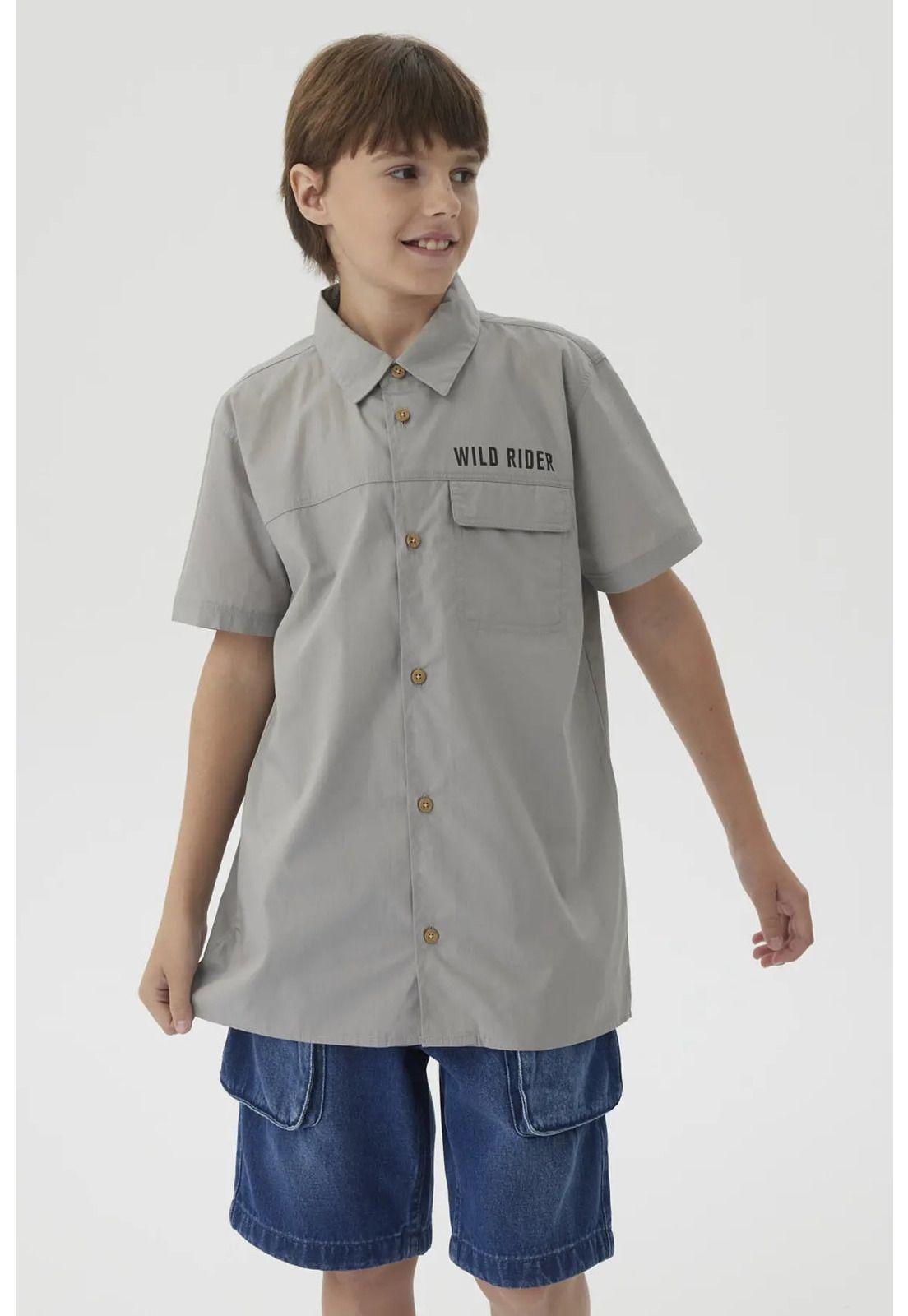 Camisa Niño Print Popelina Gris-0