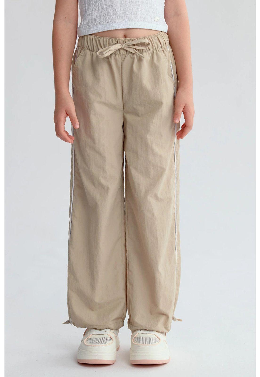 Pantalón Niña Parachute Con Piping Beige-0