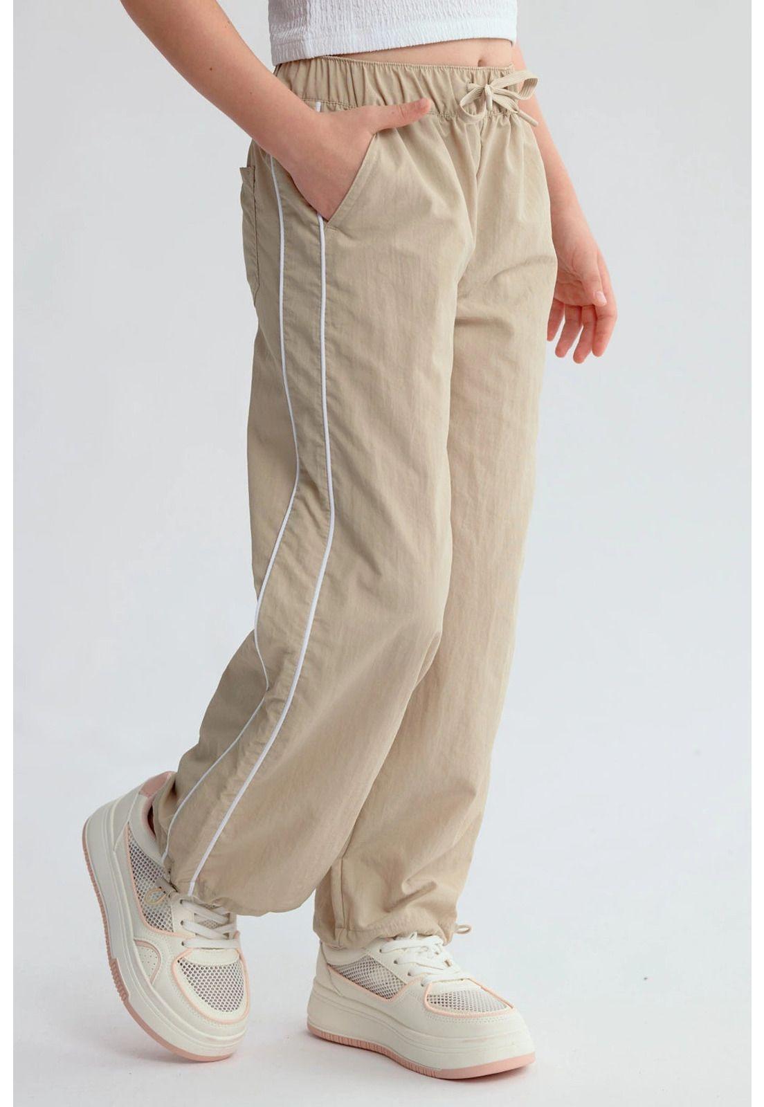 Pantalón Niña Parachute Con Piping Beige-1