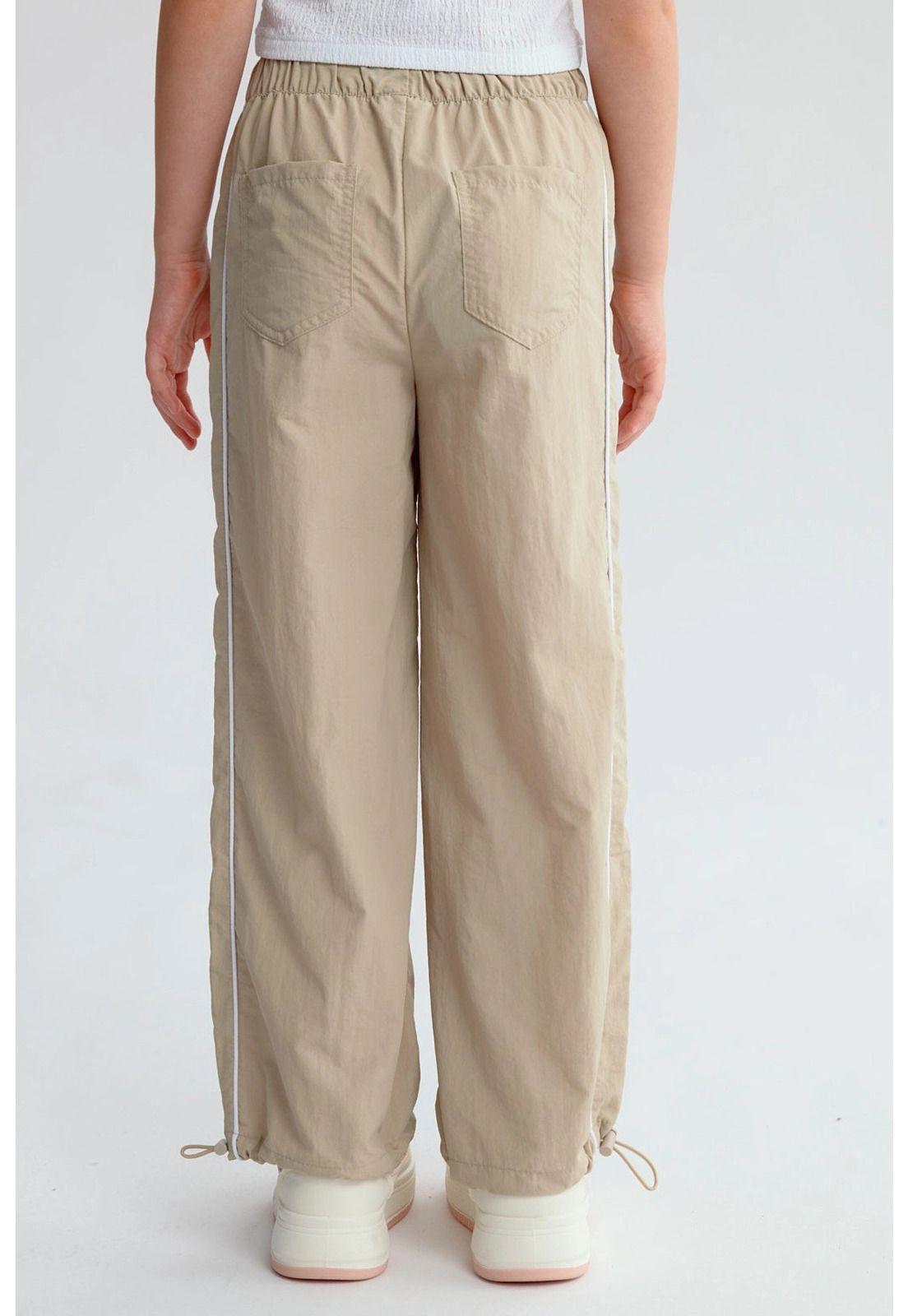 Pantalón Niña Parachute Con Piping Beige-2