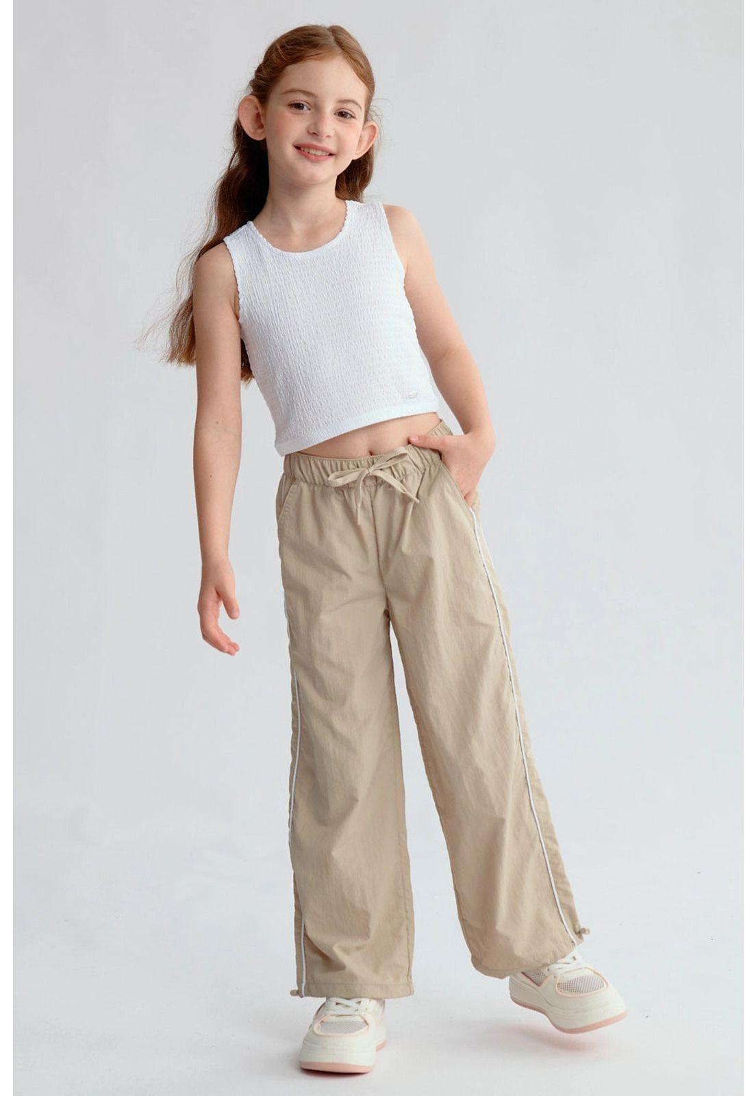 Pantalón Niña Parachute Con Piping Beige-3