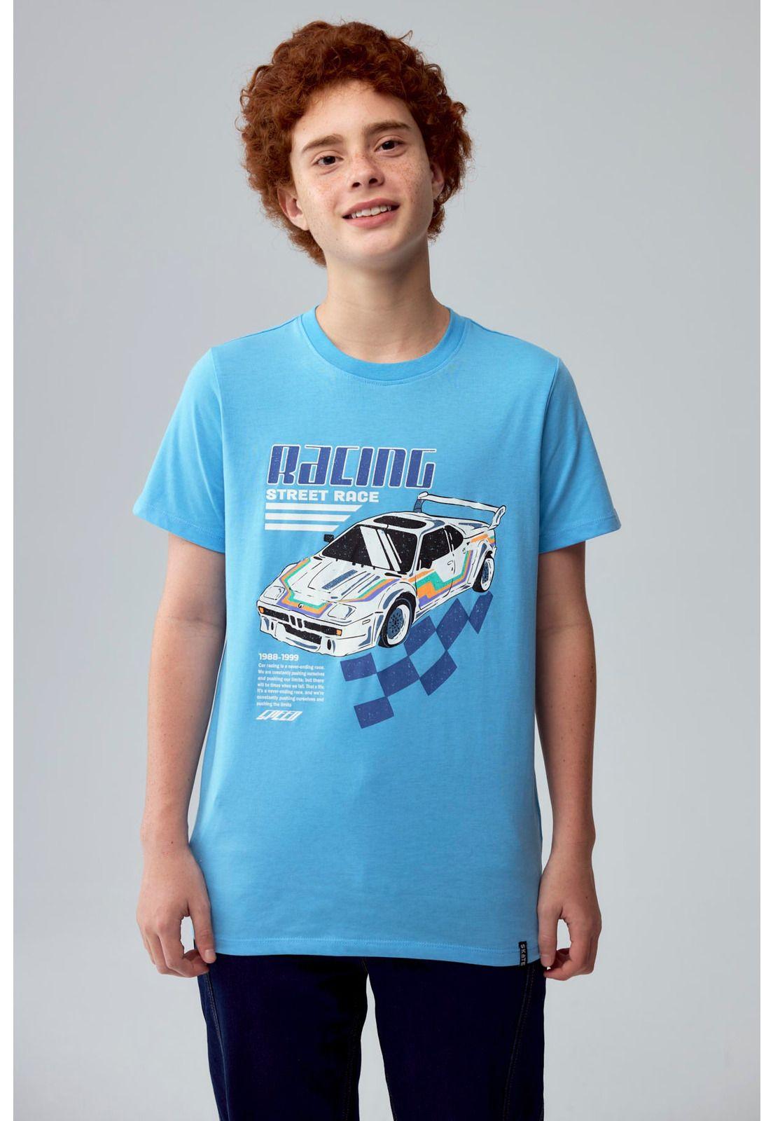 Polera Niño Básica Estampada Celeste - ll-0