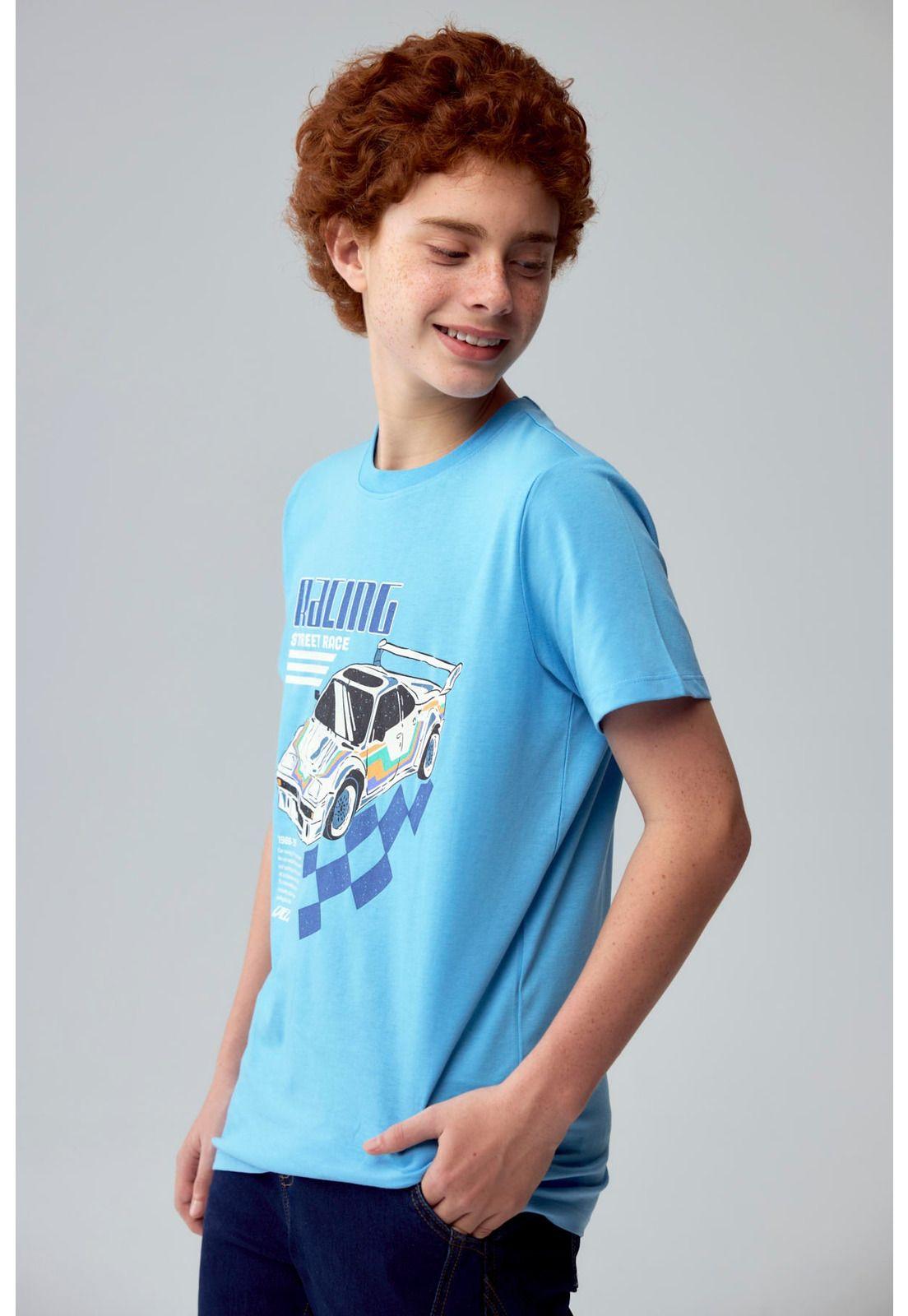 Polera Niño Básica Estampada Celeste - ll-1