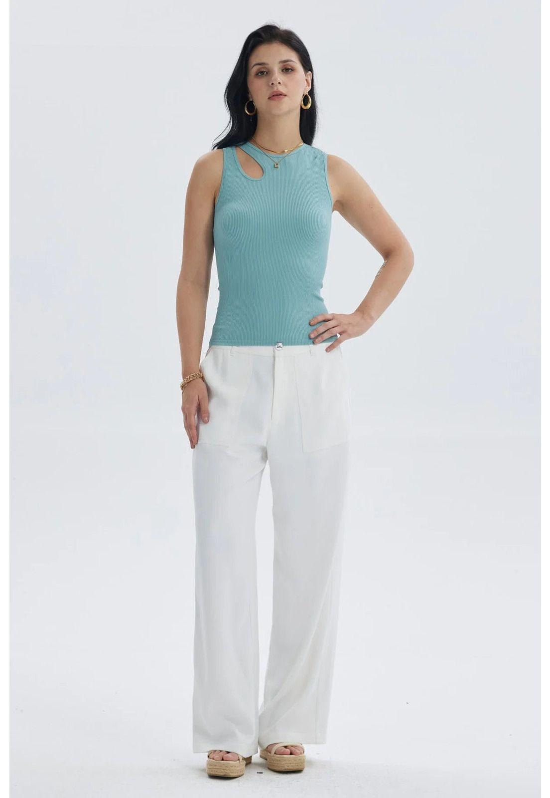 Polera Mujer Lisa Abertura Celeste-3