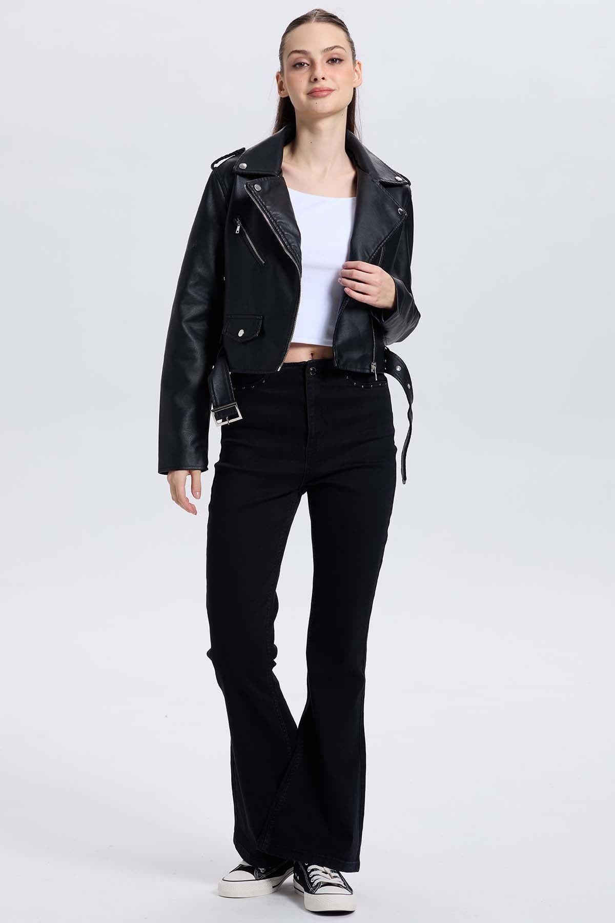 Chaqueta Mujer Biker Negro-3