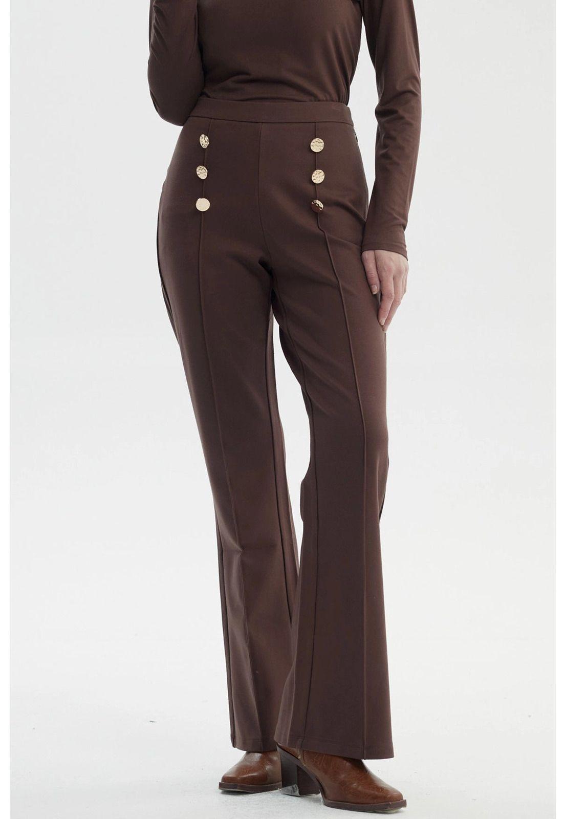 Pantalón Mujer Flare Café Claro-0