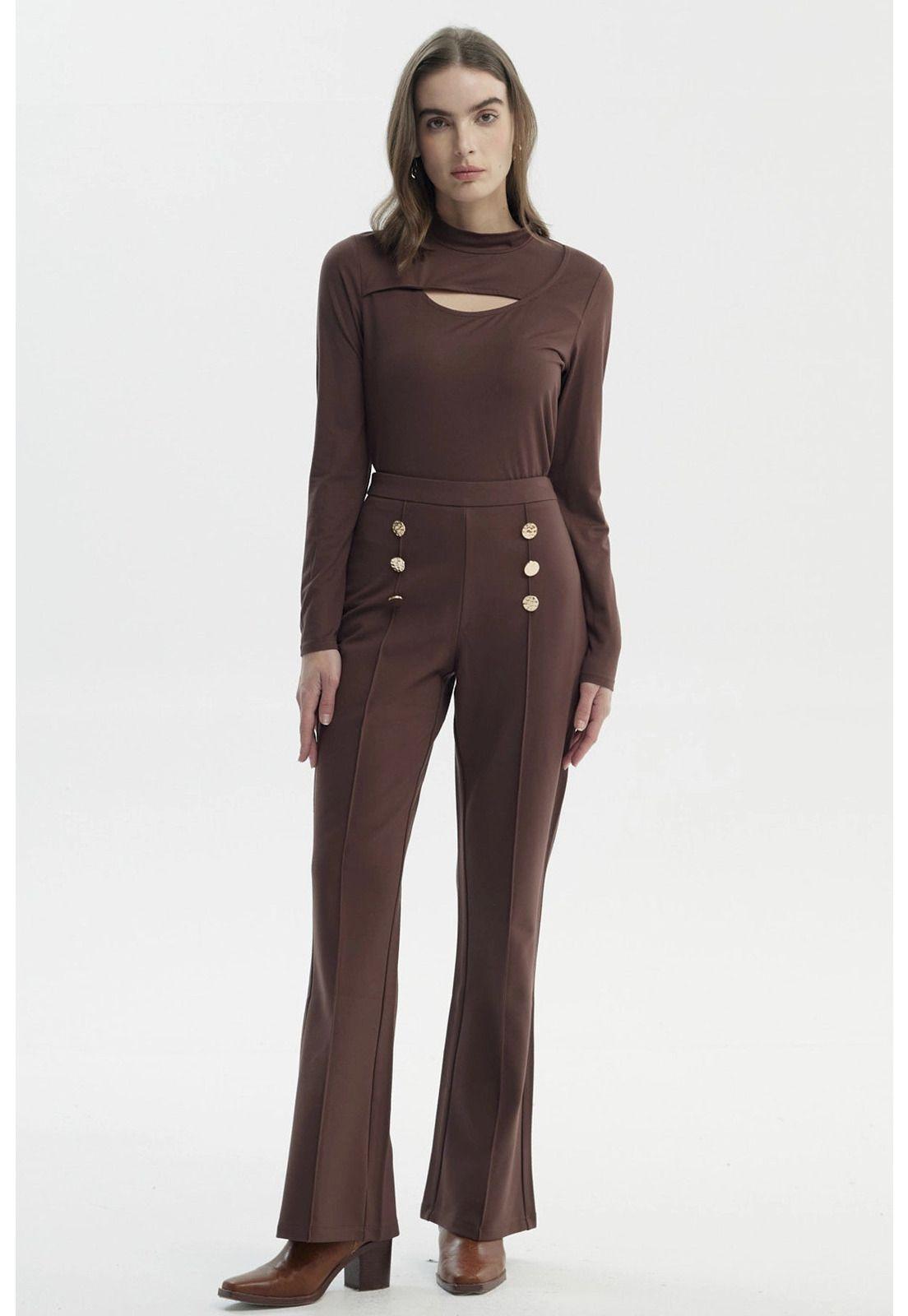 Pantalón Mujer Flare Café Claro-3