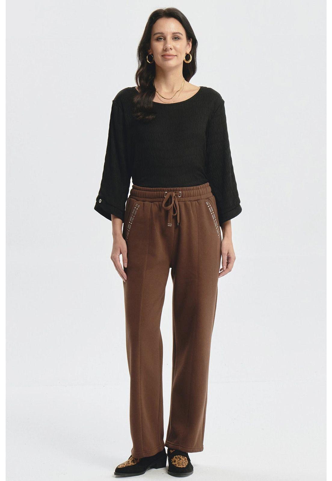 Pantalón Buzo Mujer Con Costura Frontal Café-3