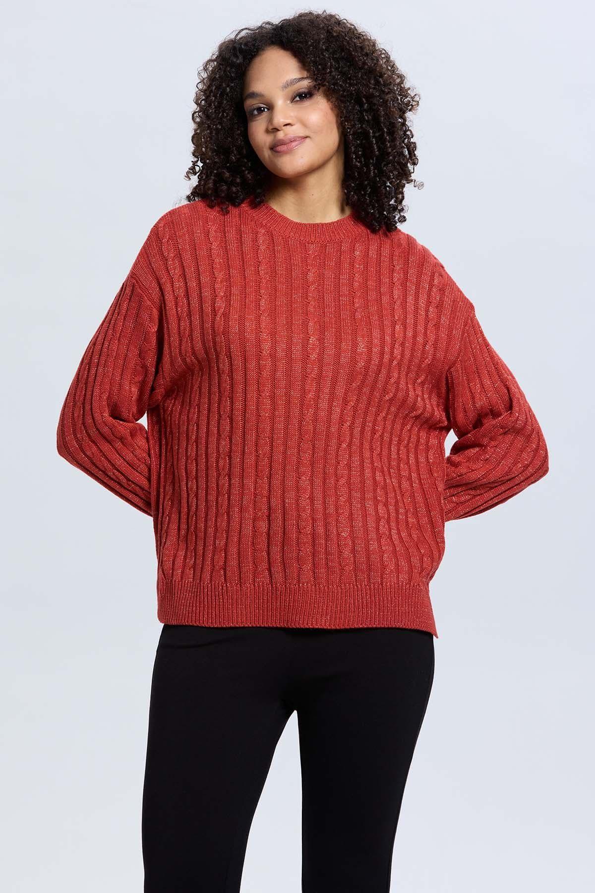 Sweater Mujer Trenzado Terracota-1