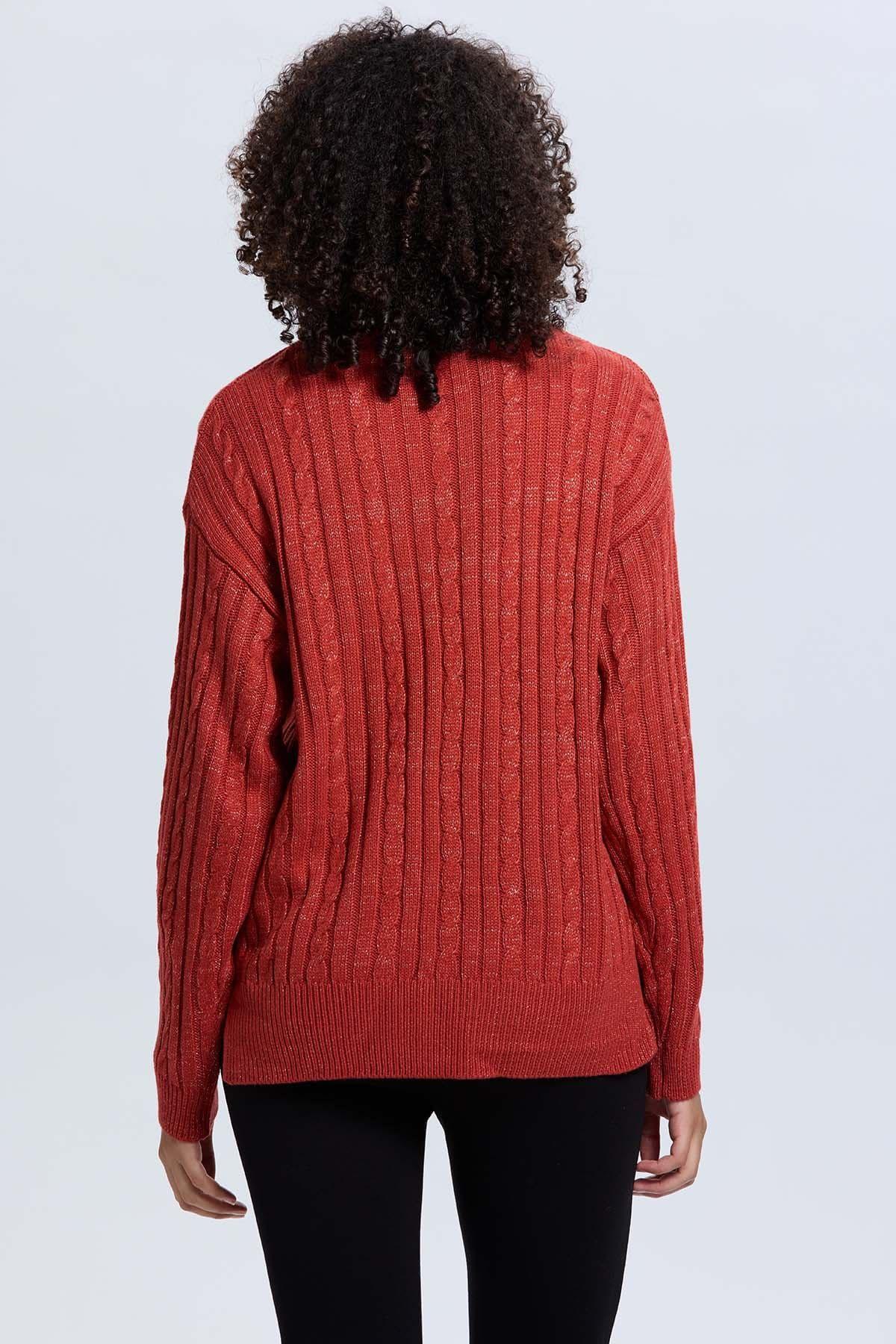Sweater Mujer Trenzado Terracota-2