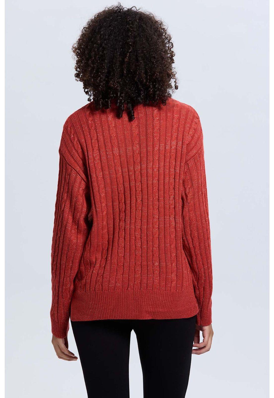 Sweater Mujer Trenzado Terracota-2