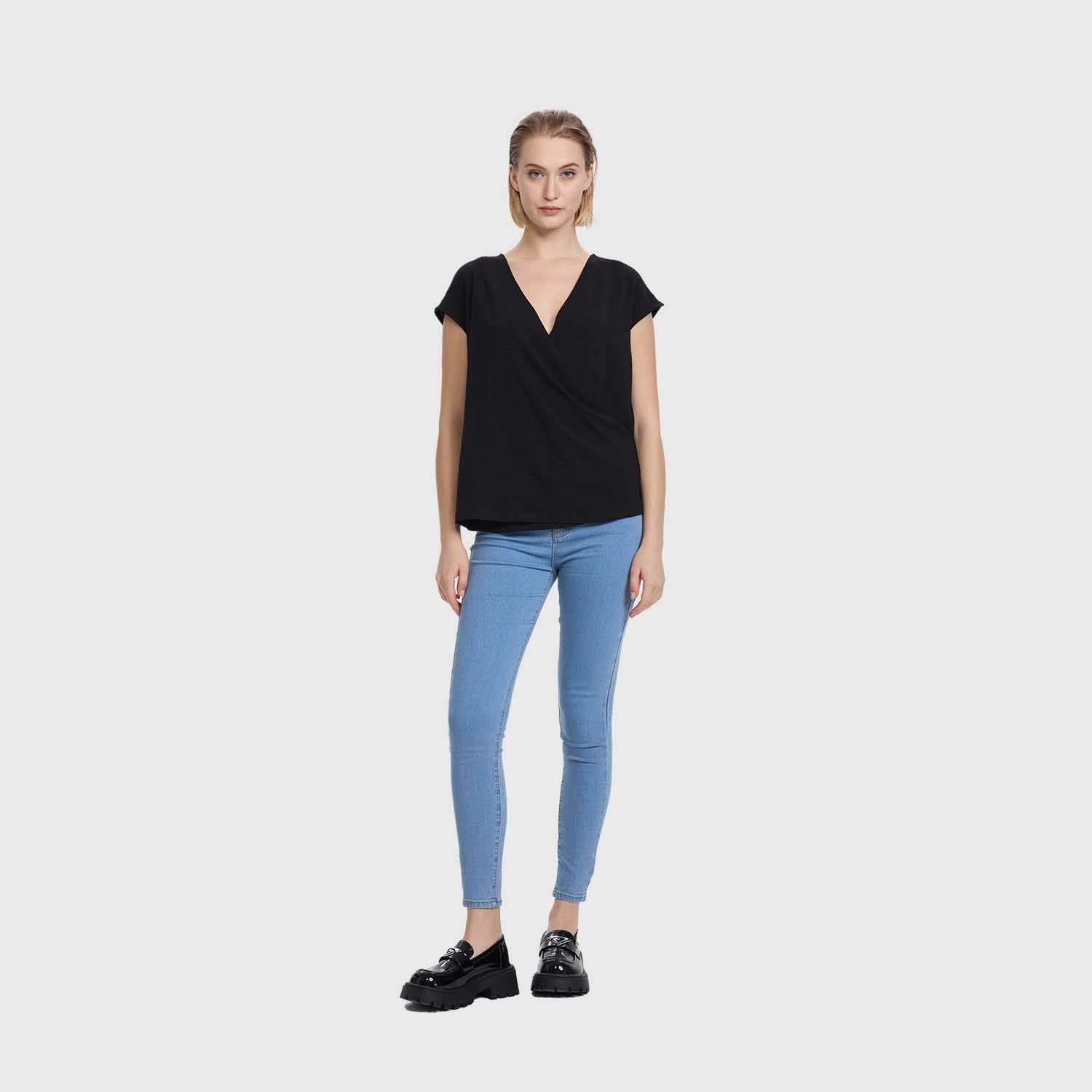 Blusa Mujer Manga Caída Escote Cruz Negro Fashion's Park-3