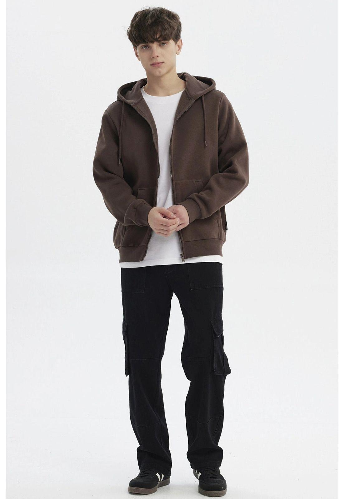 Polerón Hombre Full Zipper Basico Café-3