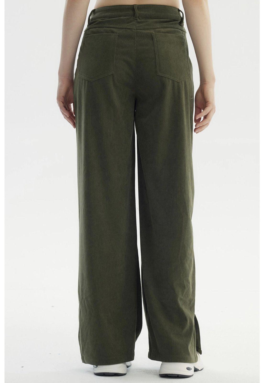 Pantalón Mujer Wide Leg Cotelé Verde Militar-2