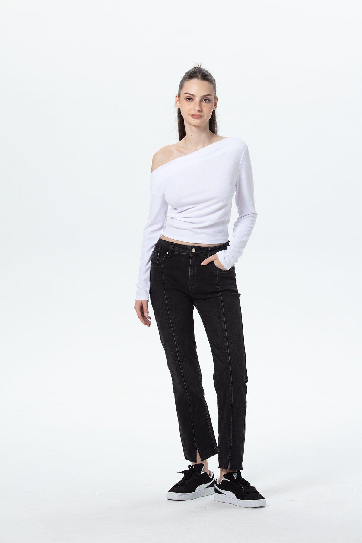 Jeans Mujer Slim Linea Abertura Gris-3