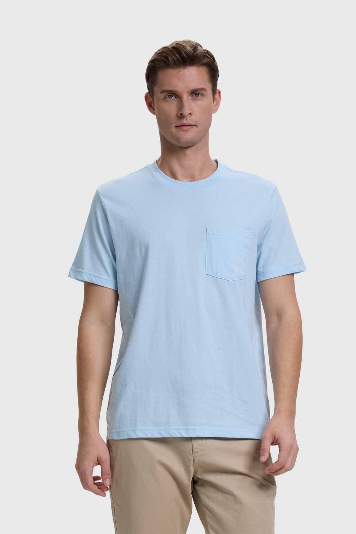 Polera Hombre Básica Con Bolsillo Celeste-0