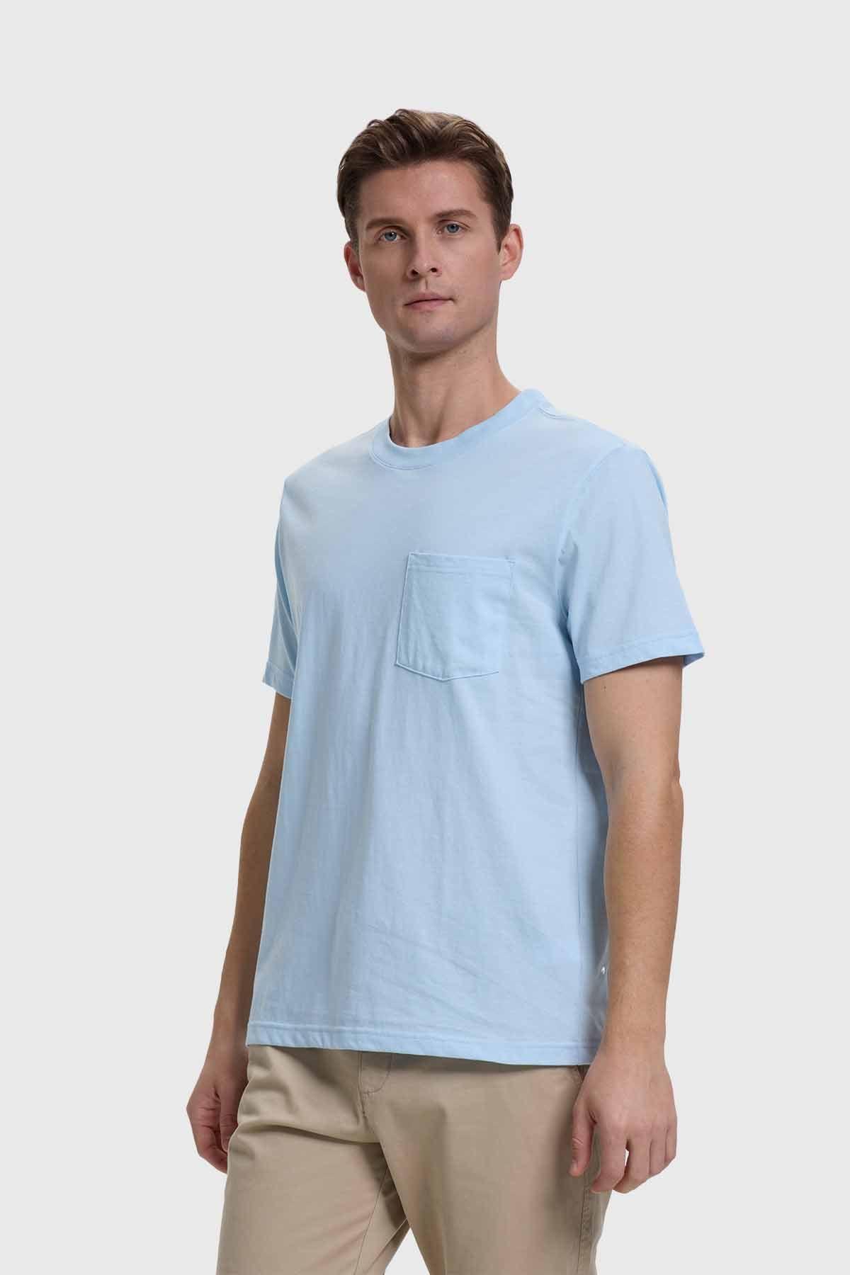 Polera Hombre Básica Con Bolsillo Celeste-1
