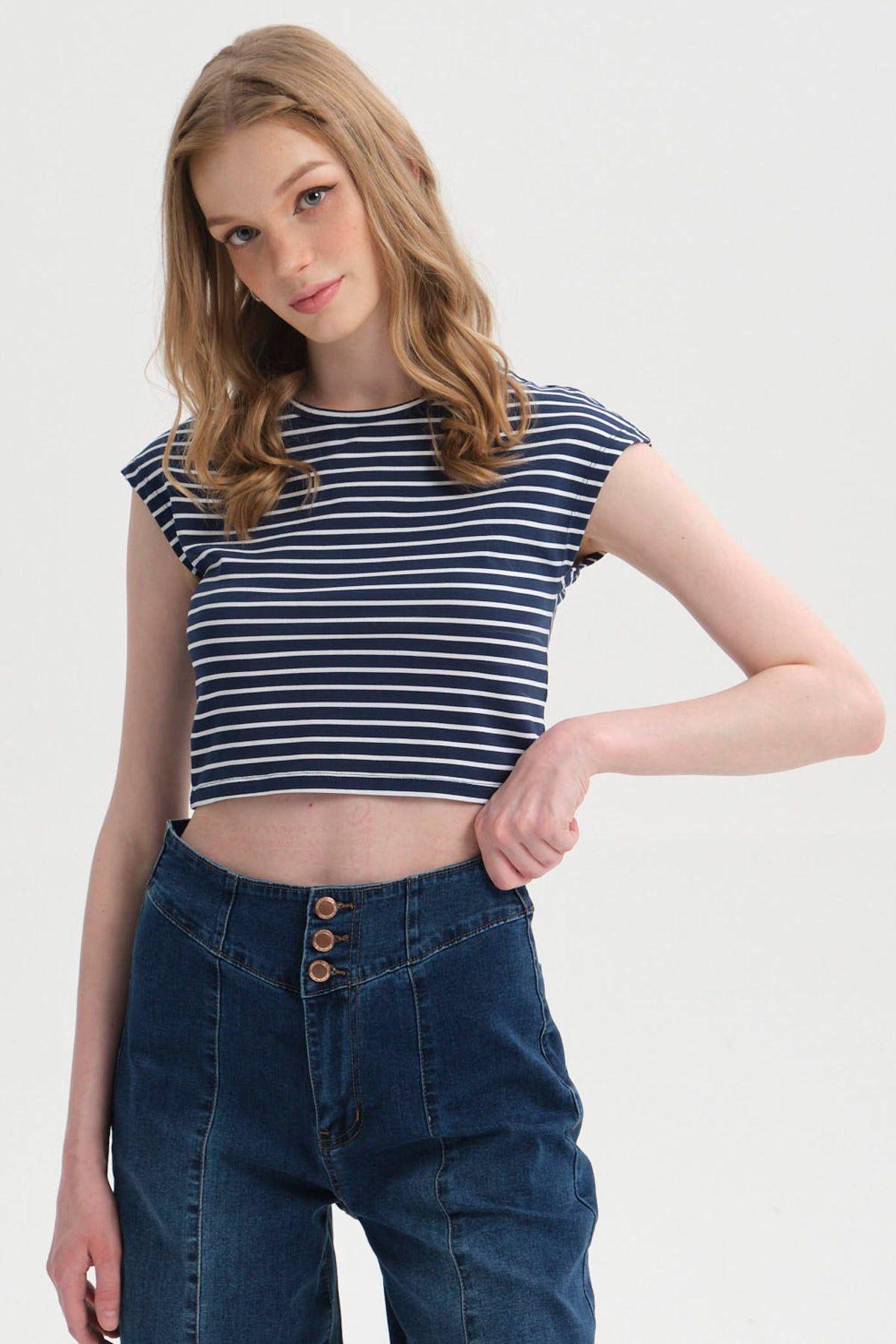 Polera Mujer Crop Azul-0