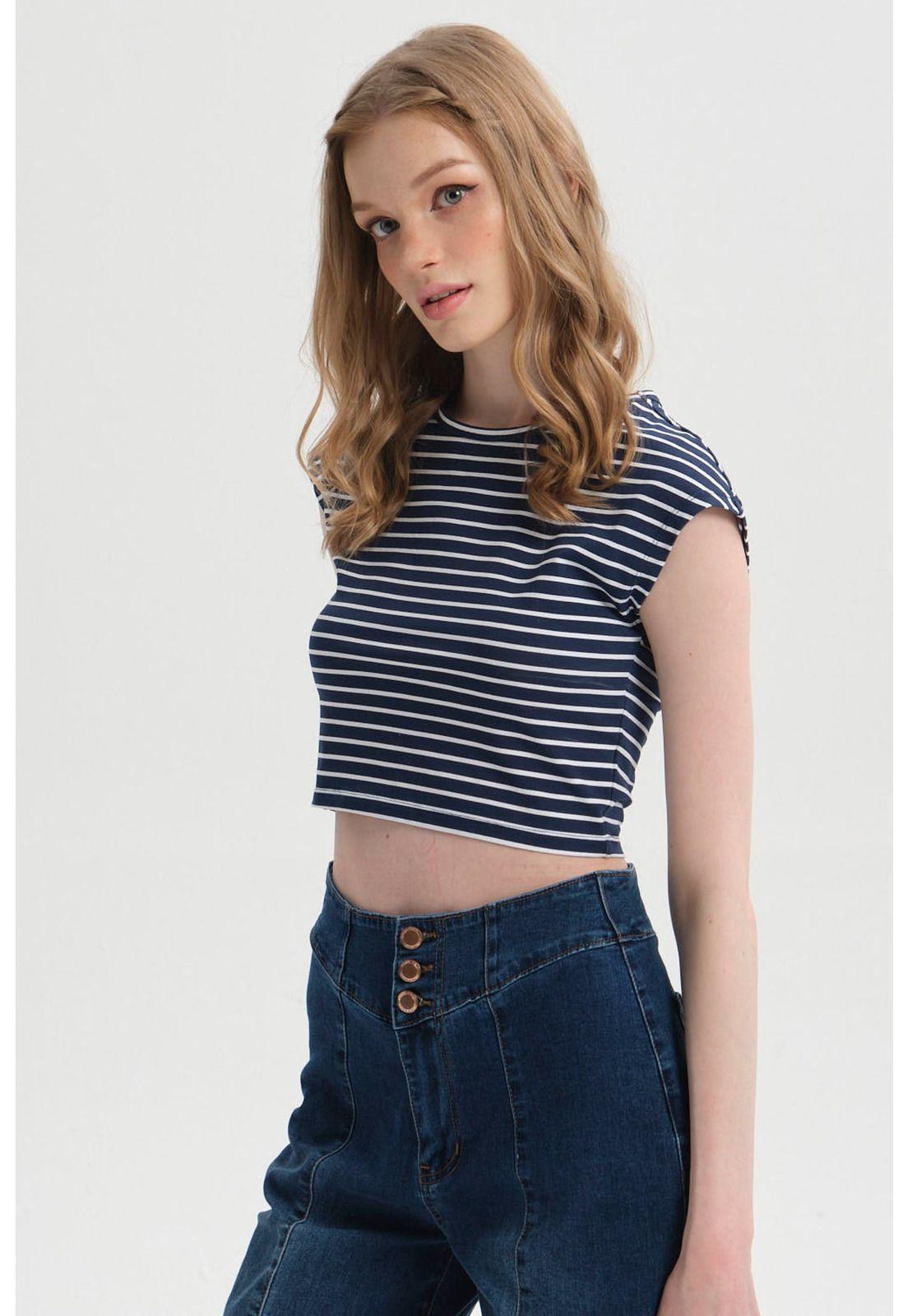 Polera Mujer Crop Azul-1