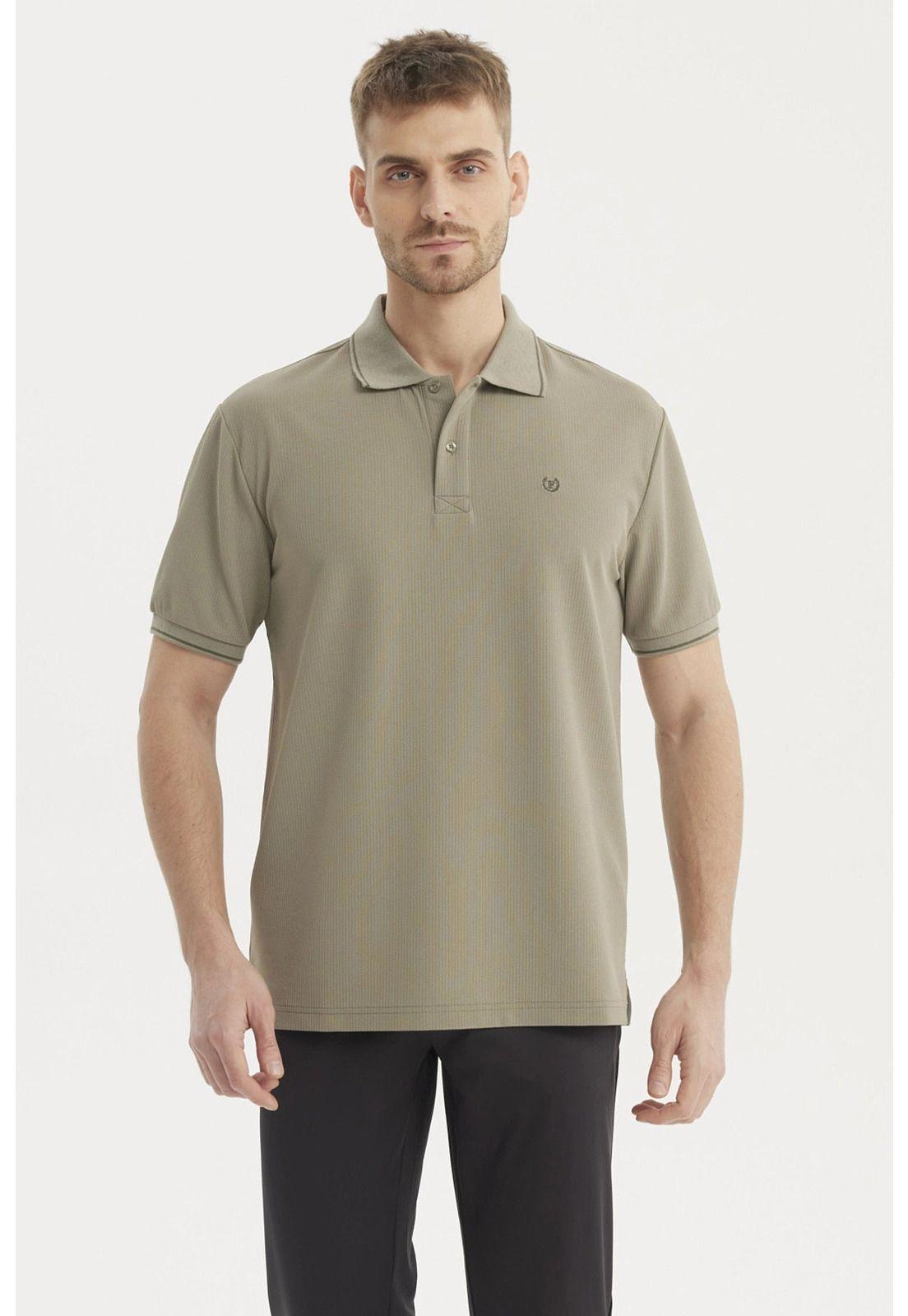 Polera Hombre Slim Cuello Camisero Verde-0