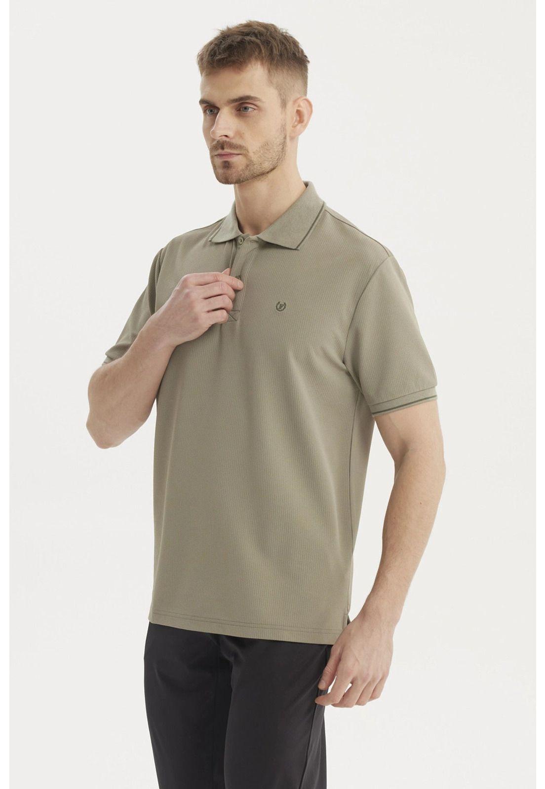 Polera Hombre Slim Cuello Camisero Verde-1