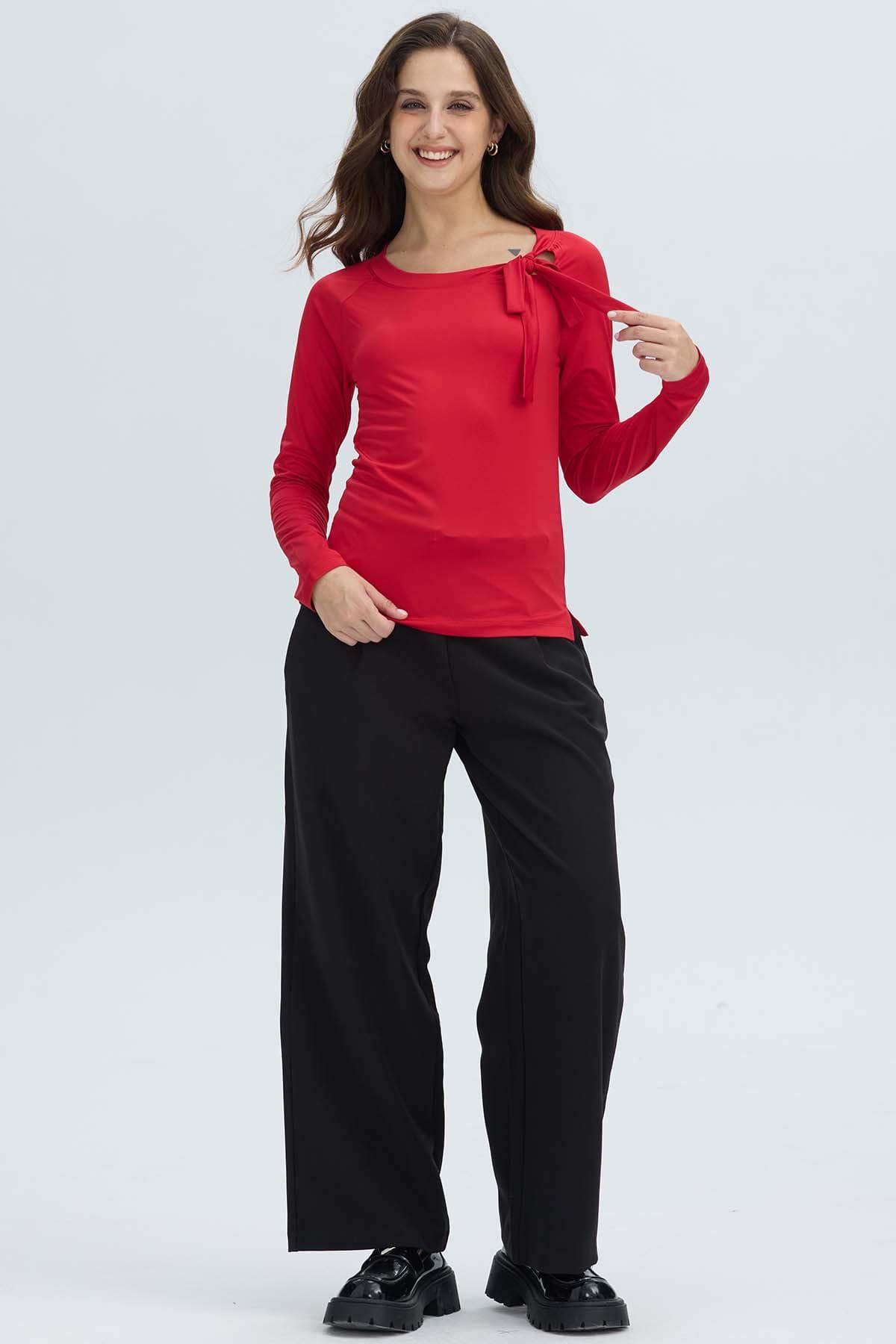 Polera Mujer Abertura y Lazo Rojo Oscuro-3