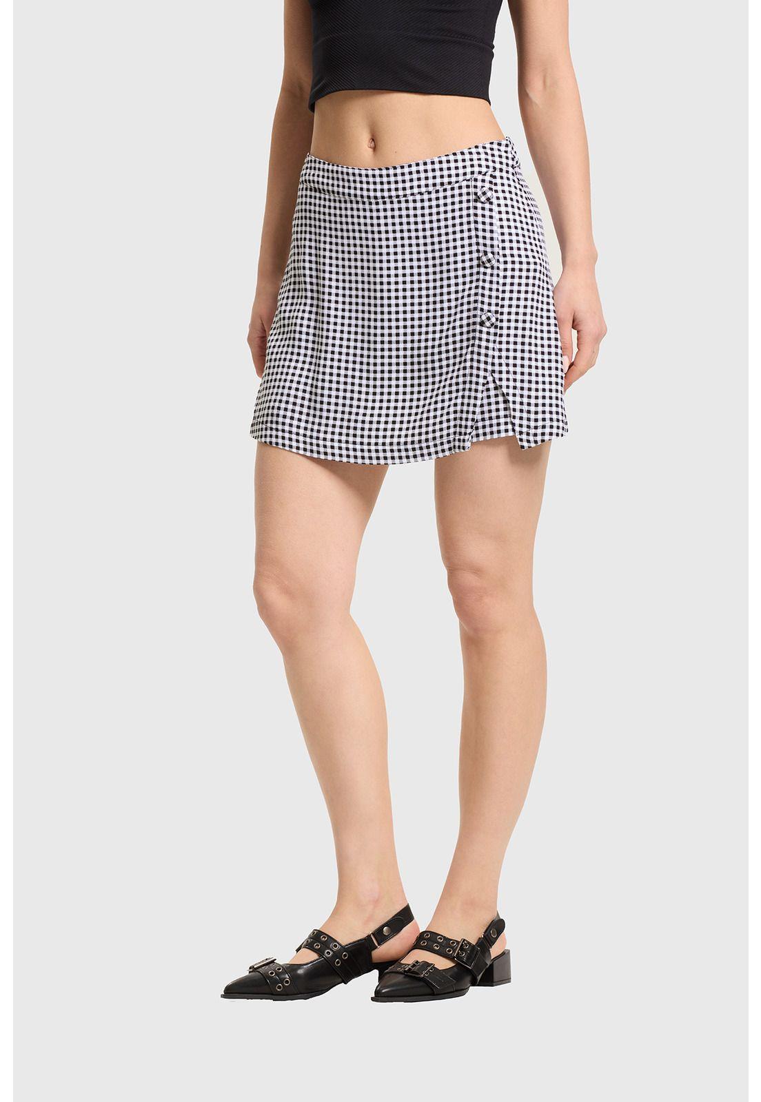 Falda Mujer Short Botones Costado Negro- ll-0