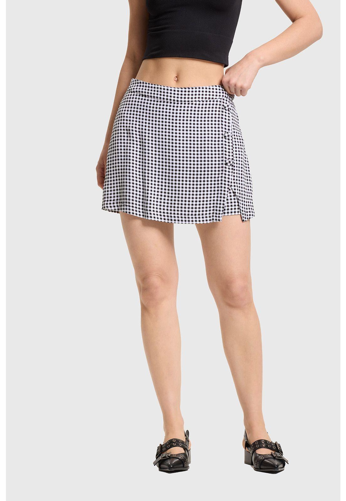 Falda Mujer Short Botones Costado Negro- ll-1