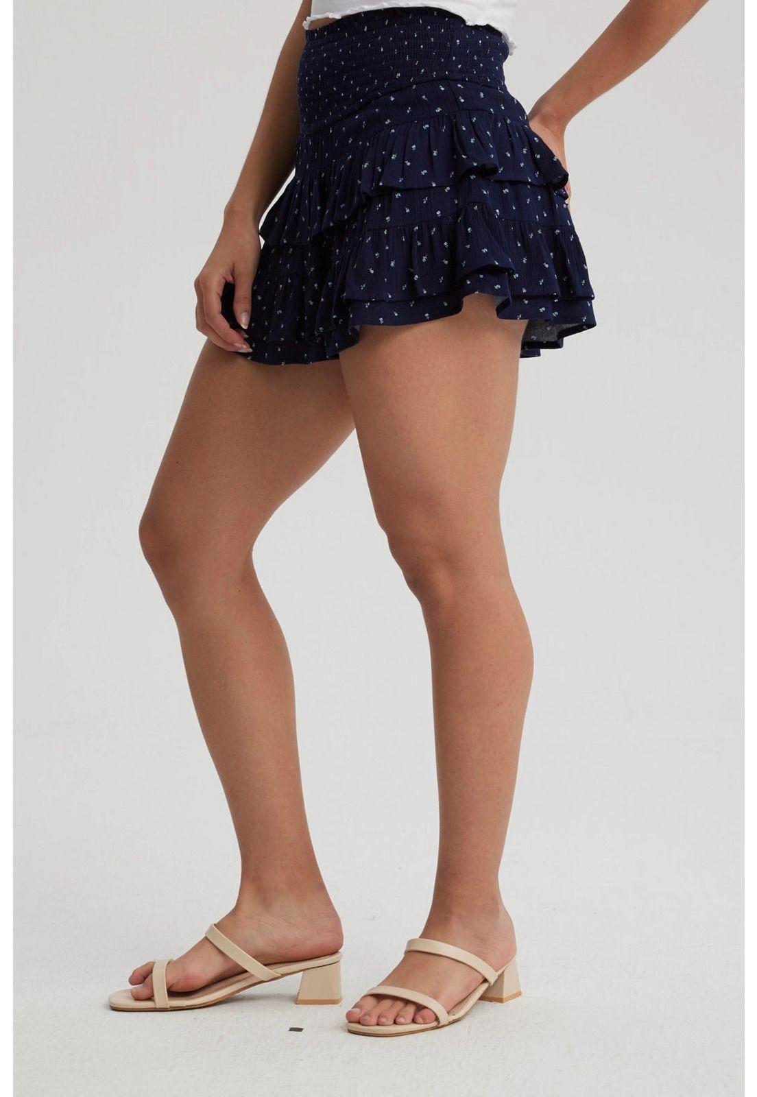 Falda Mujer Corta Vuelos Print Azul-1