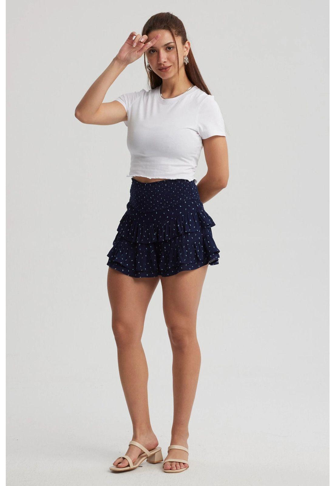Falda Mujer Corta Vuelos Print Azul-3