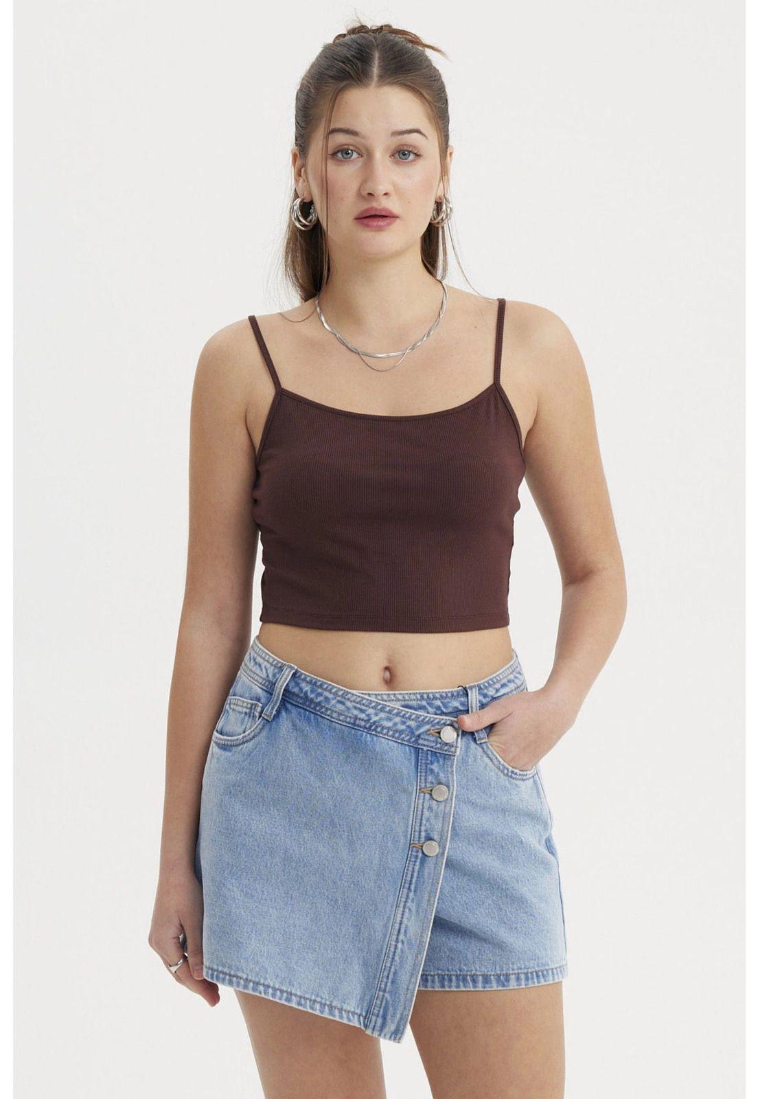 Peto Mujer Crop Rib Café Oscuro-0