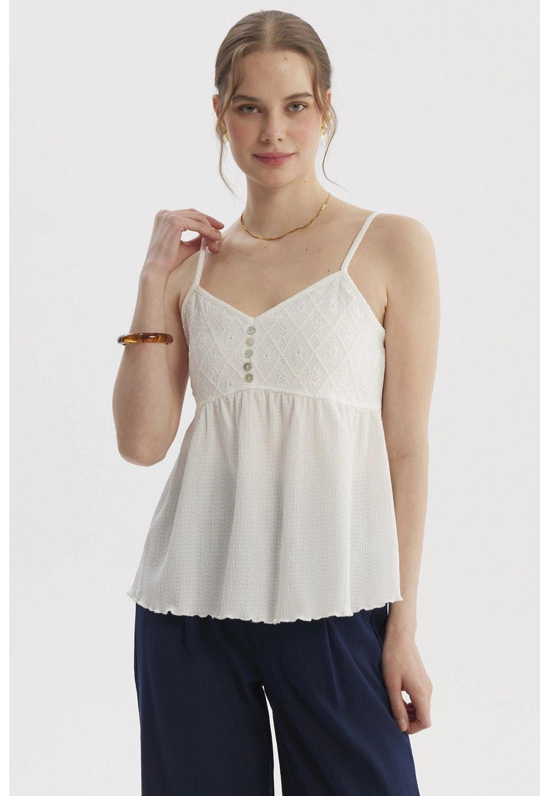 Peto Mujer Escote Calado Crudo-0