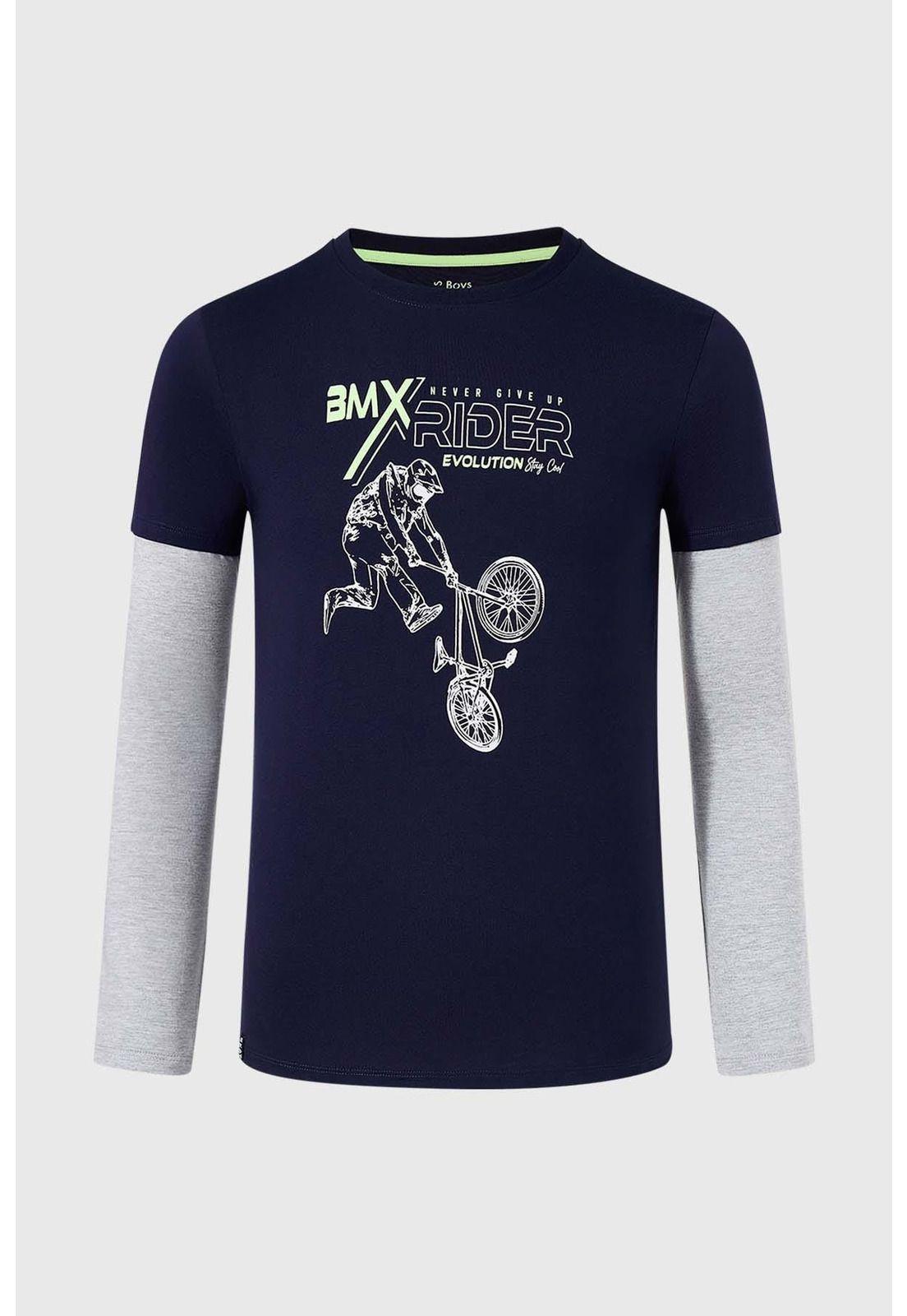 Polera Niño Doble Manga Básica Azul - lll-0