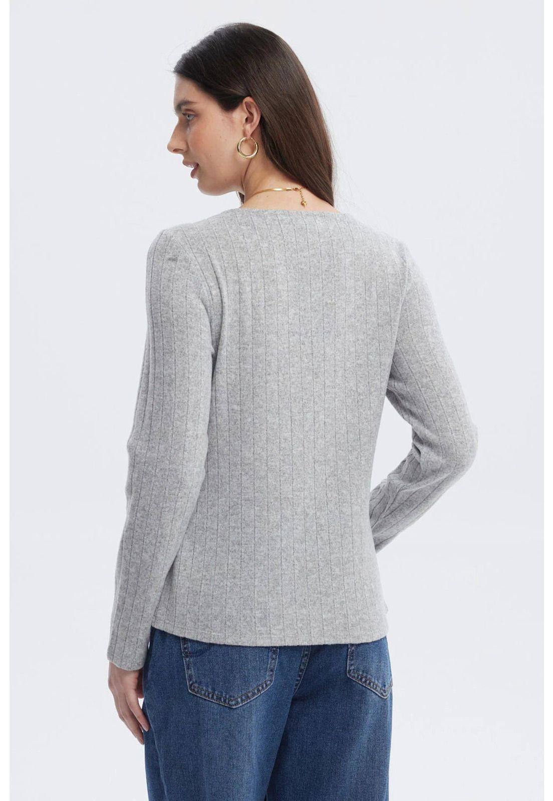 Sweater Mujer Slim Cuello V Gris Melange-2