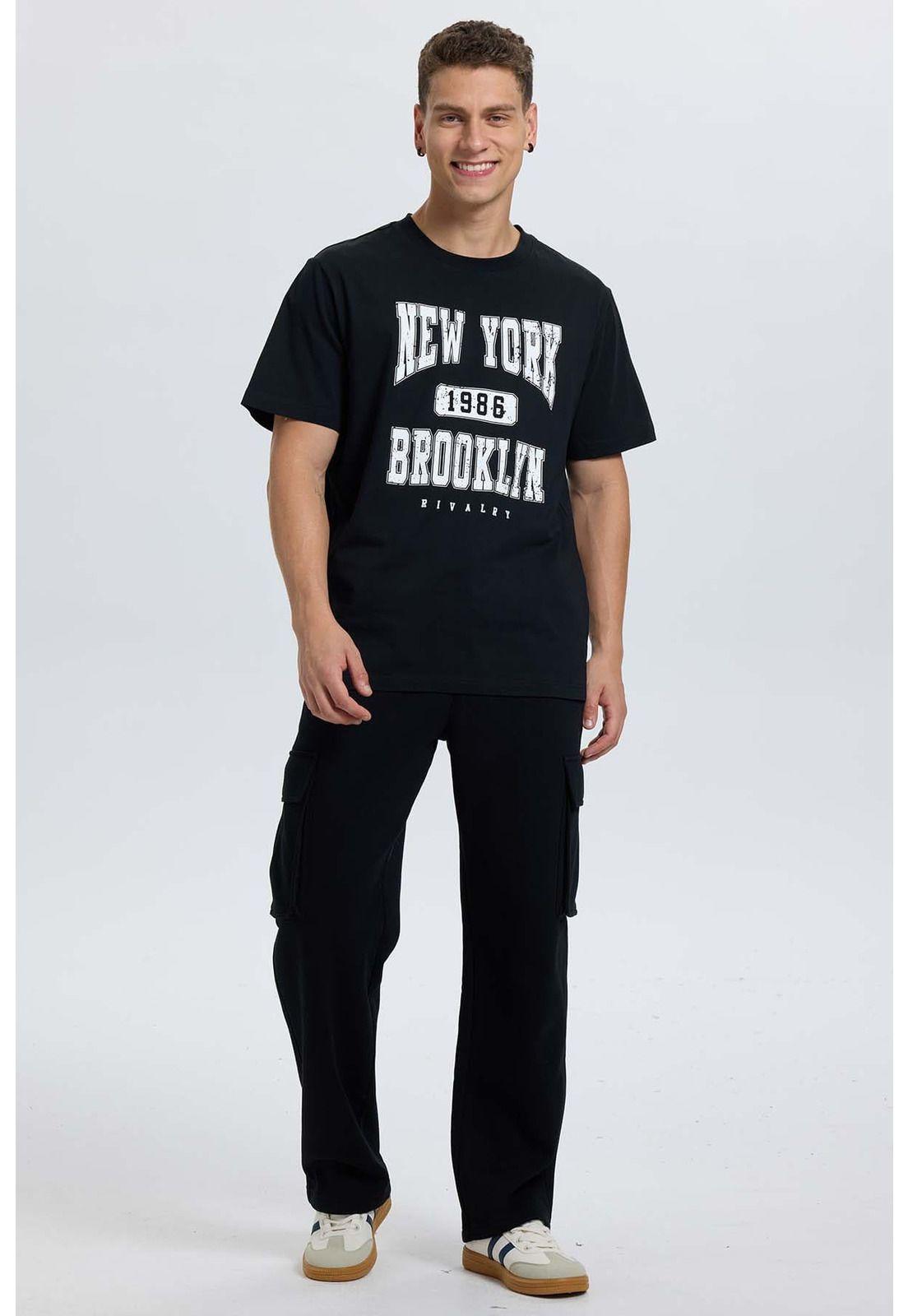 Polera Hombre College Print Cent Negro-3