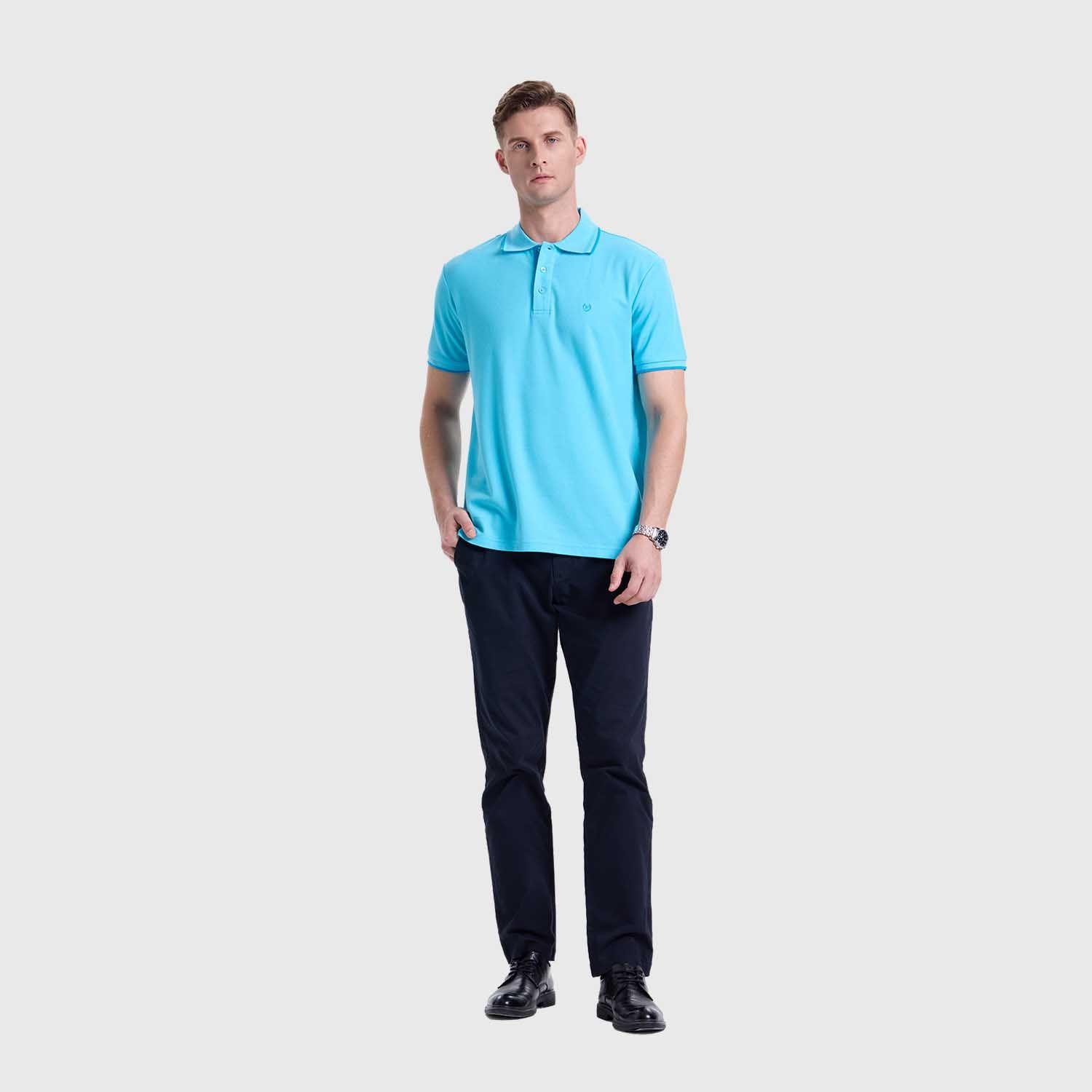 Polera Hombre Piqué Básica Lisa Azul Cielo Fashions Park-3